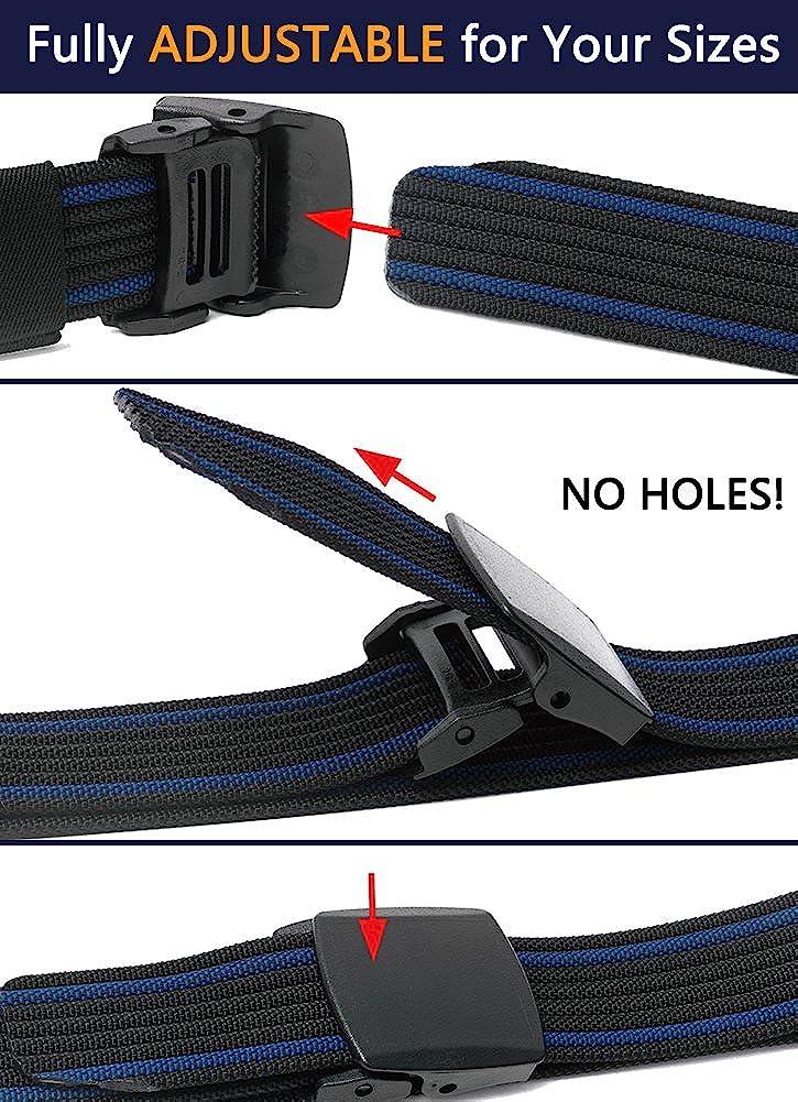 LionVII Nylon Belts Men, Adjustable Belt with YKK Plastic Buckle Durable  for Outdoor, Trim to Fit 27- 46 Waist Black & Sapphire Blue
