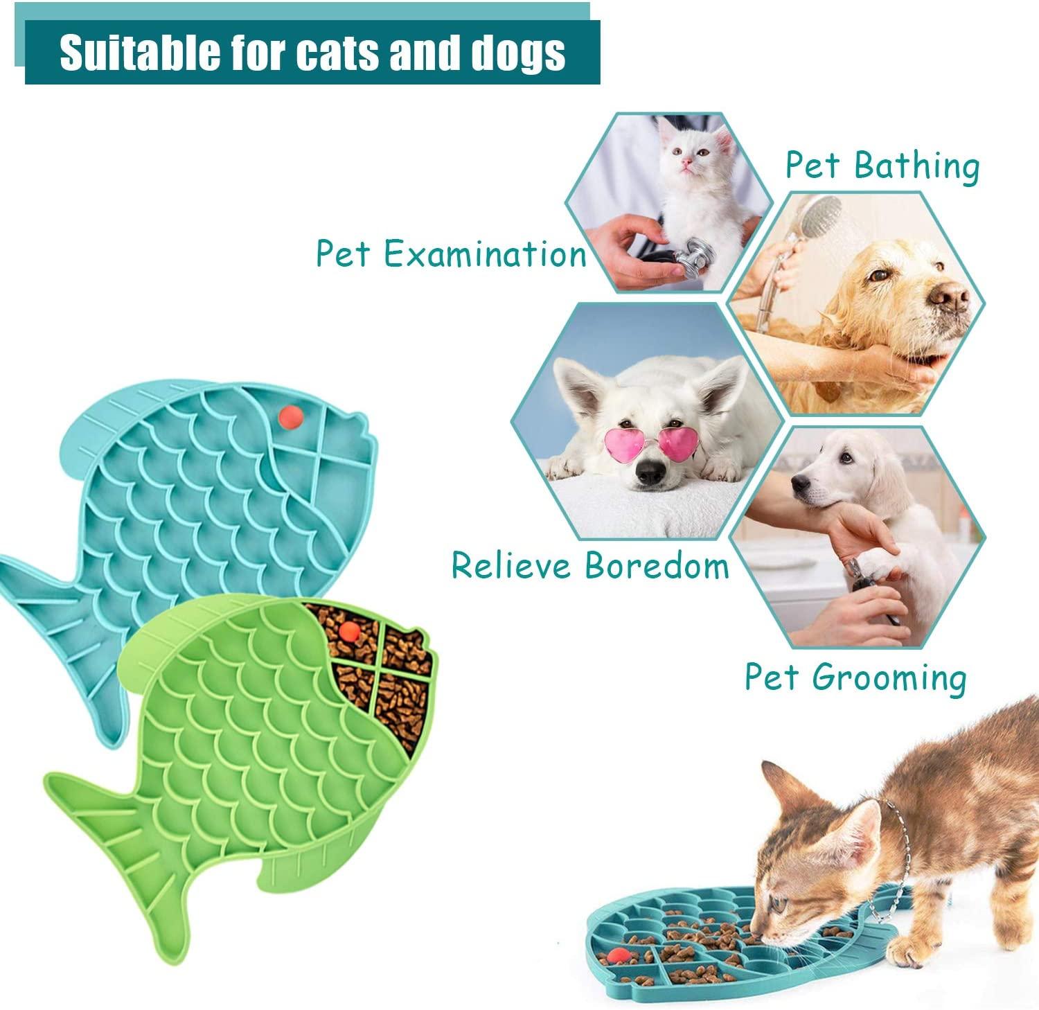 DLDER Cat Slow Feeder,2 Pack Fish-Shaped Cat Lick Treat Mat for Cats Dogs  Anxiety Relief, Cat Puzzle Feeder Cat Bowl, Fun Alternative to Slow Feeder  Cat Bowl. Double fish shape
