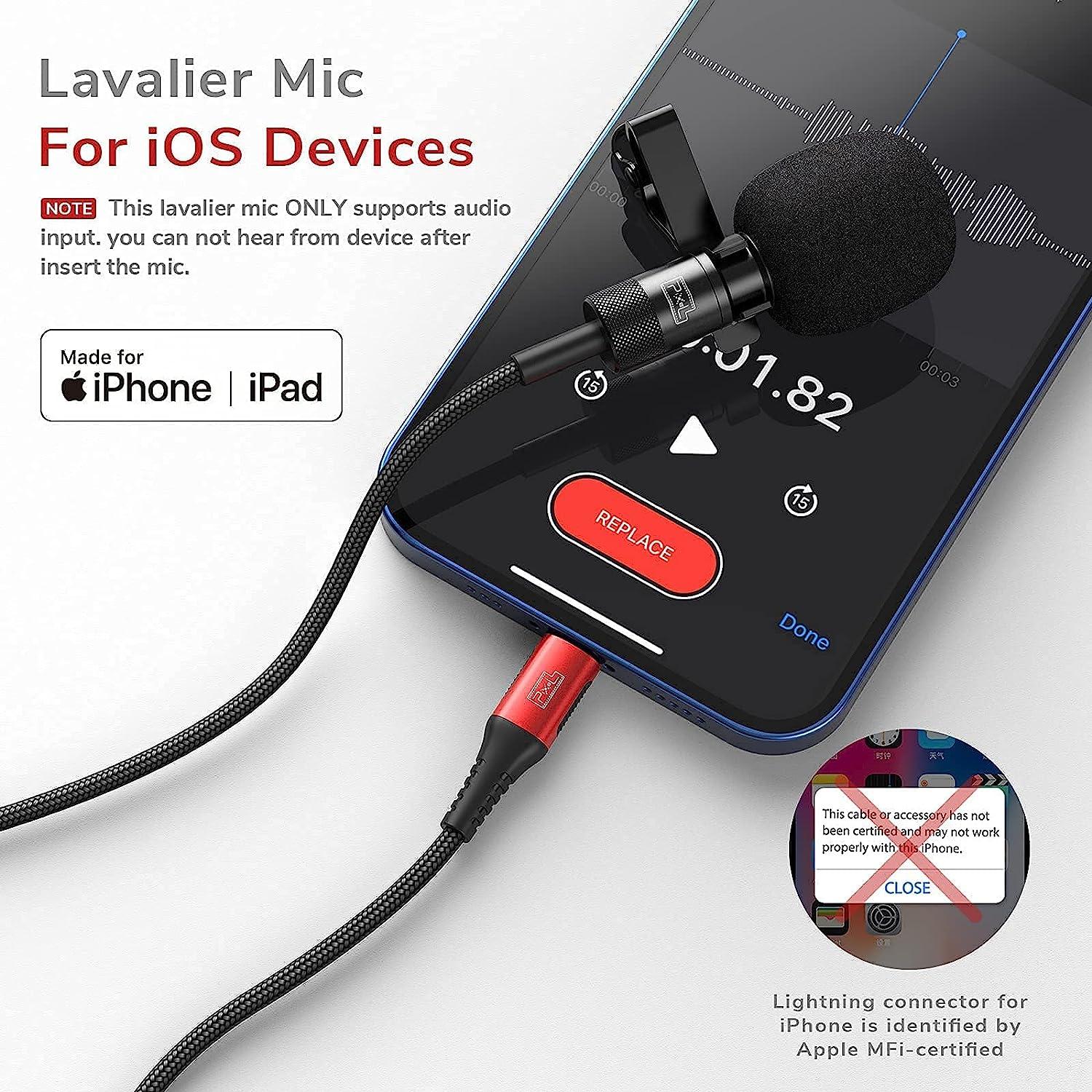 Lavalier Lapel Microphone with Lightning Adapter 