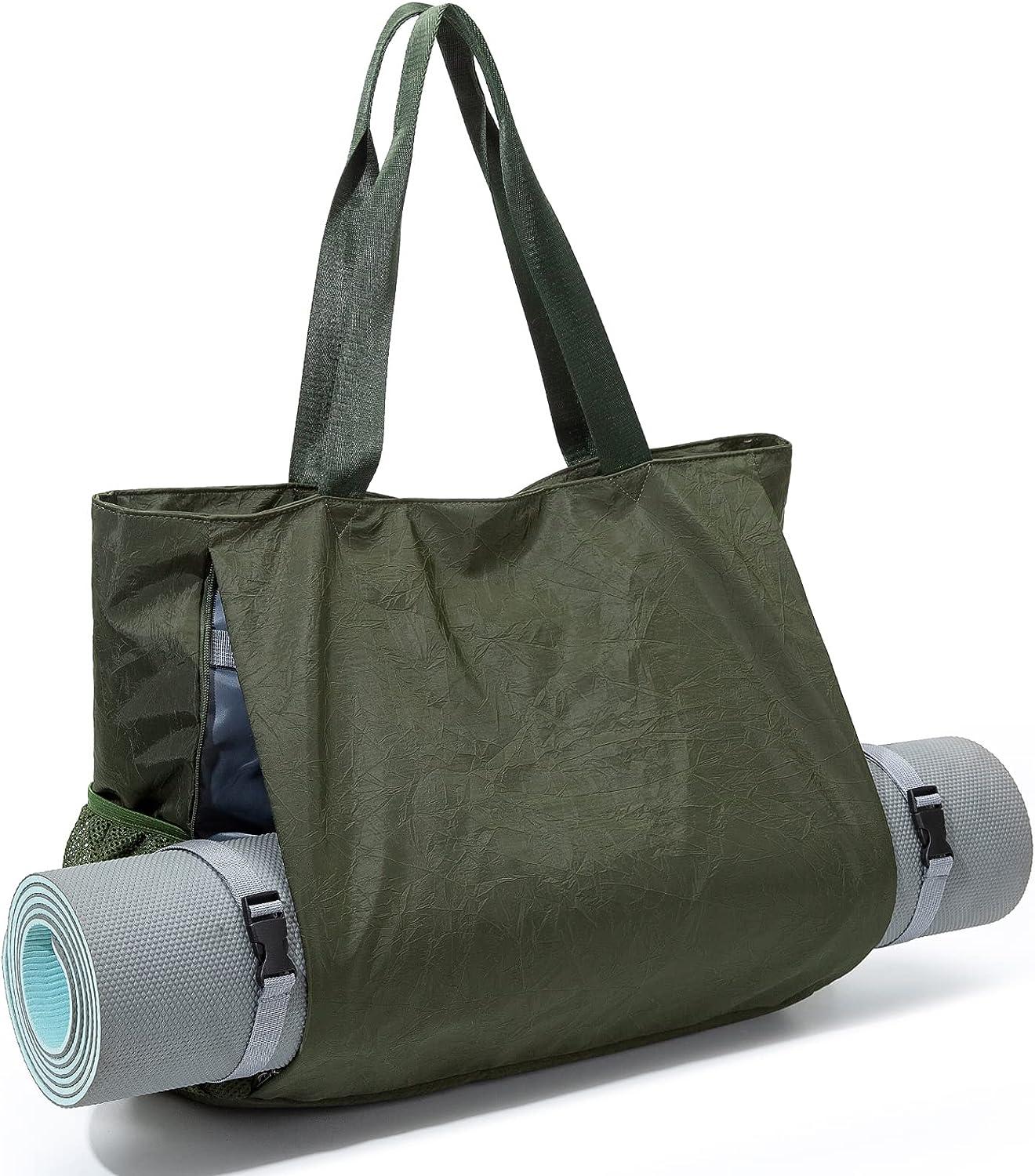  sportsnew Large Yoga Mat Bag with Shoes Bag and Wet  Compartment Ladies Pilates Gym Bag with Yoga Mat Holder Yoga Bag with  Adjustable Mat Strap for Women Men Army Green 