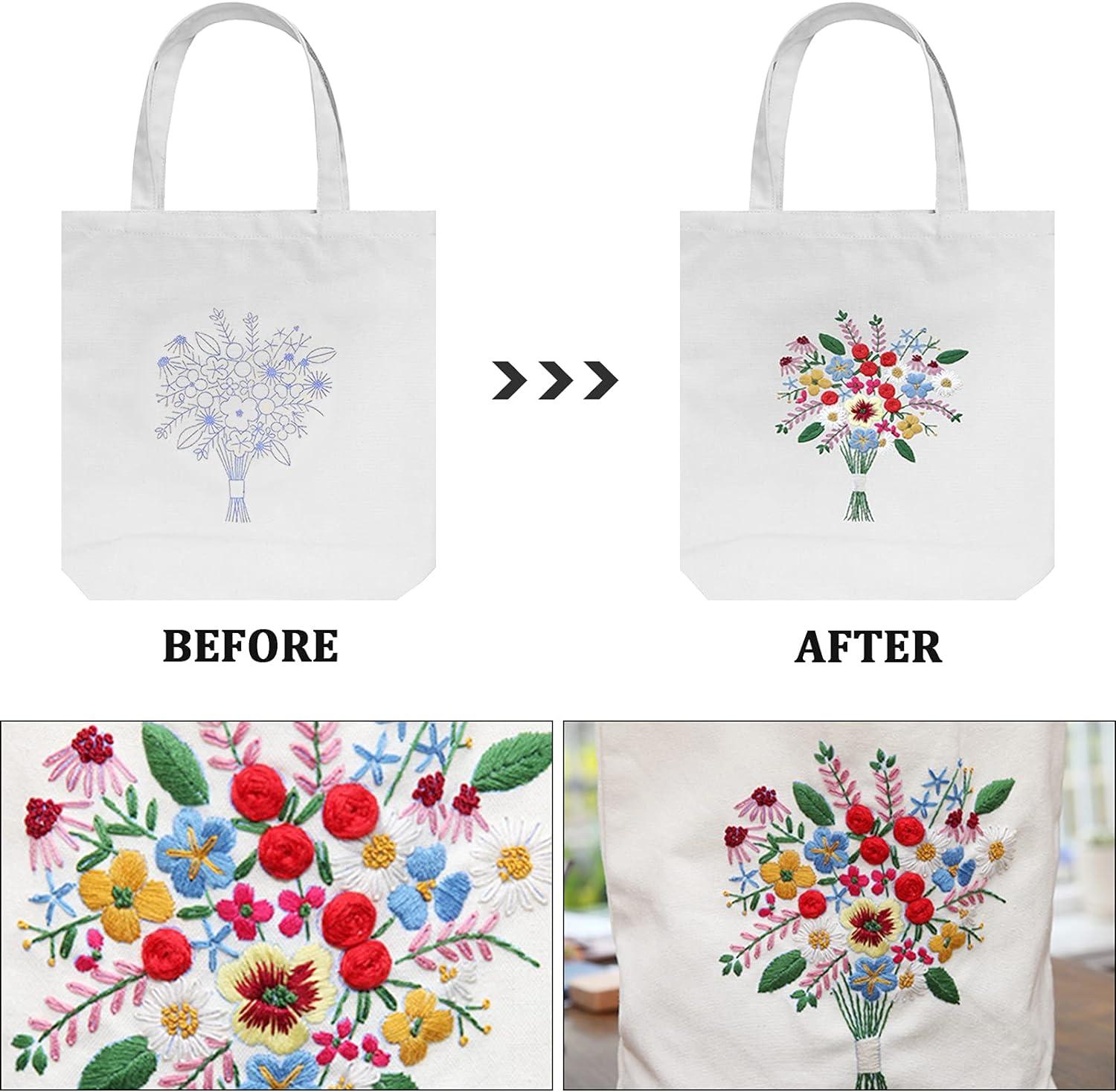 Canvas Tote Bag Natural Crafting Tote Bag Handmade Embroidered Canvas Tote  Bag