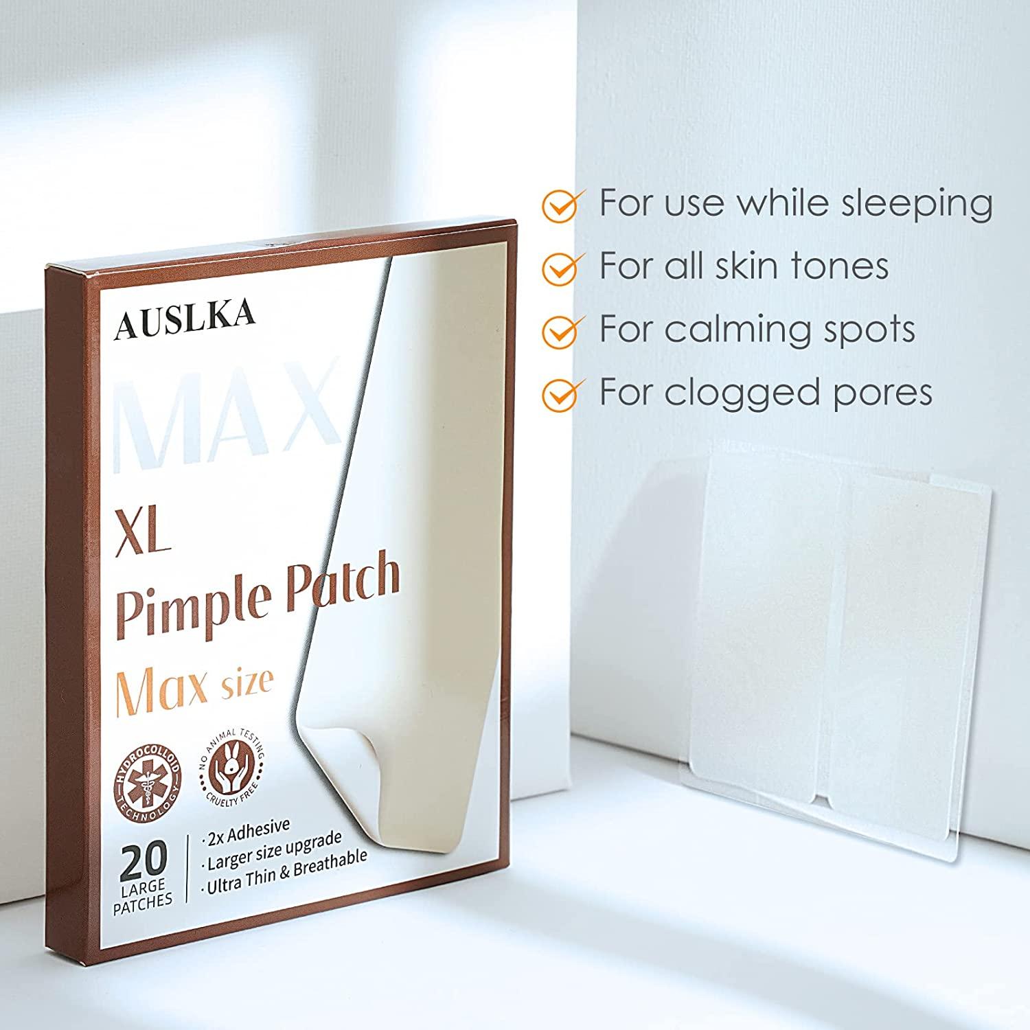 AUSLKA Large Blemish Pimple Patches (20 Strips), Hydrocolloid Spot Dots,  Blemishes Patch, Pimple Stickers, XL-Ultra Thin 20 Count (Pack of 1)