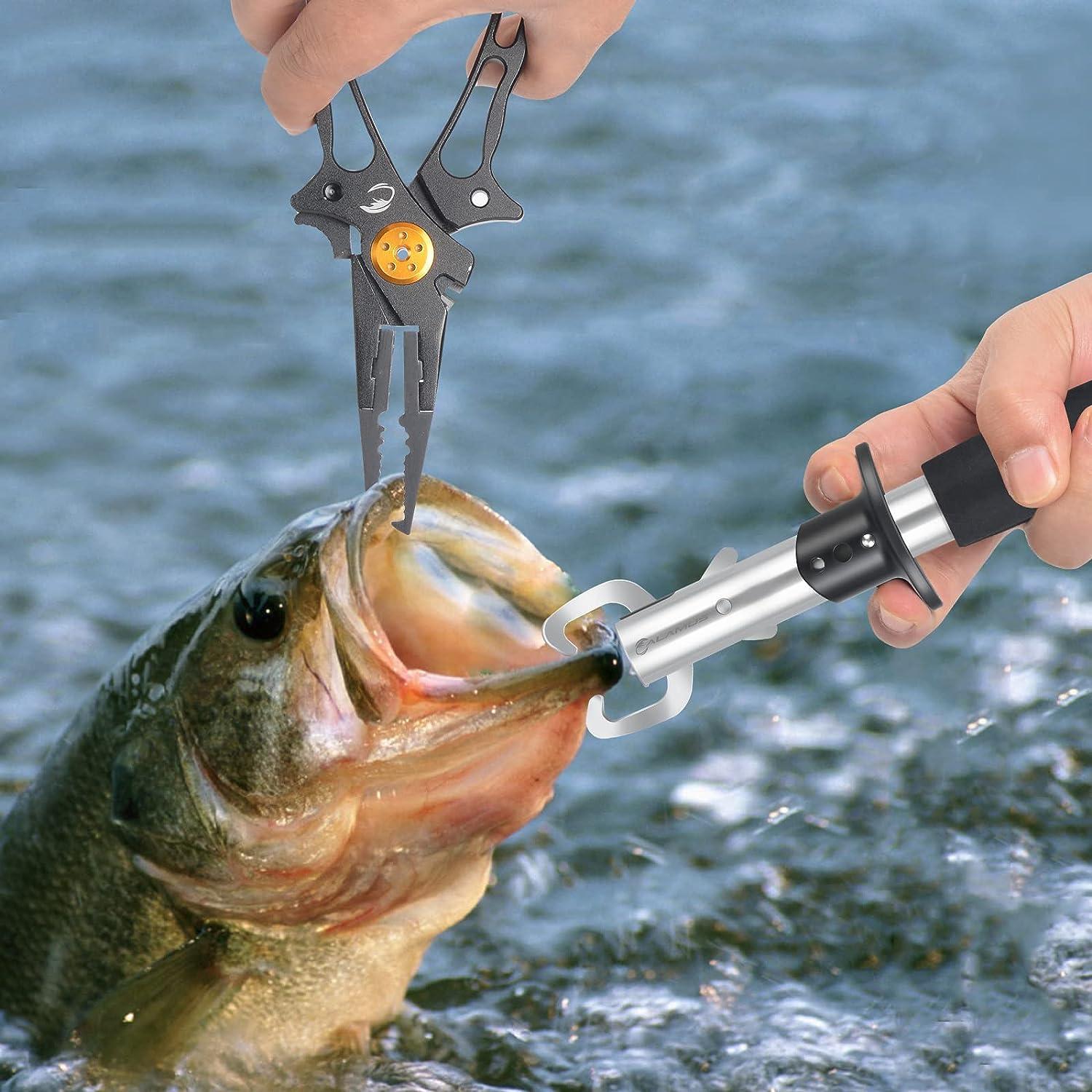 2 in 1 Fish Lip Grabber Professional Fishing Lip Gripper Tool Kit with  Scale 