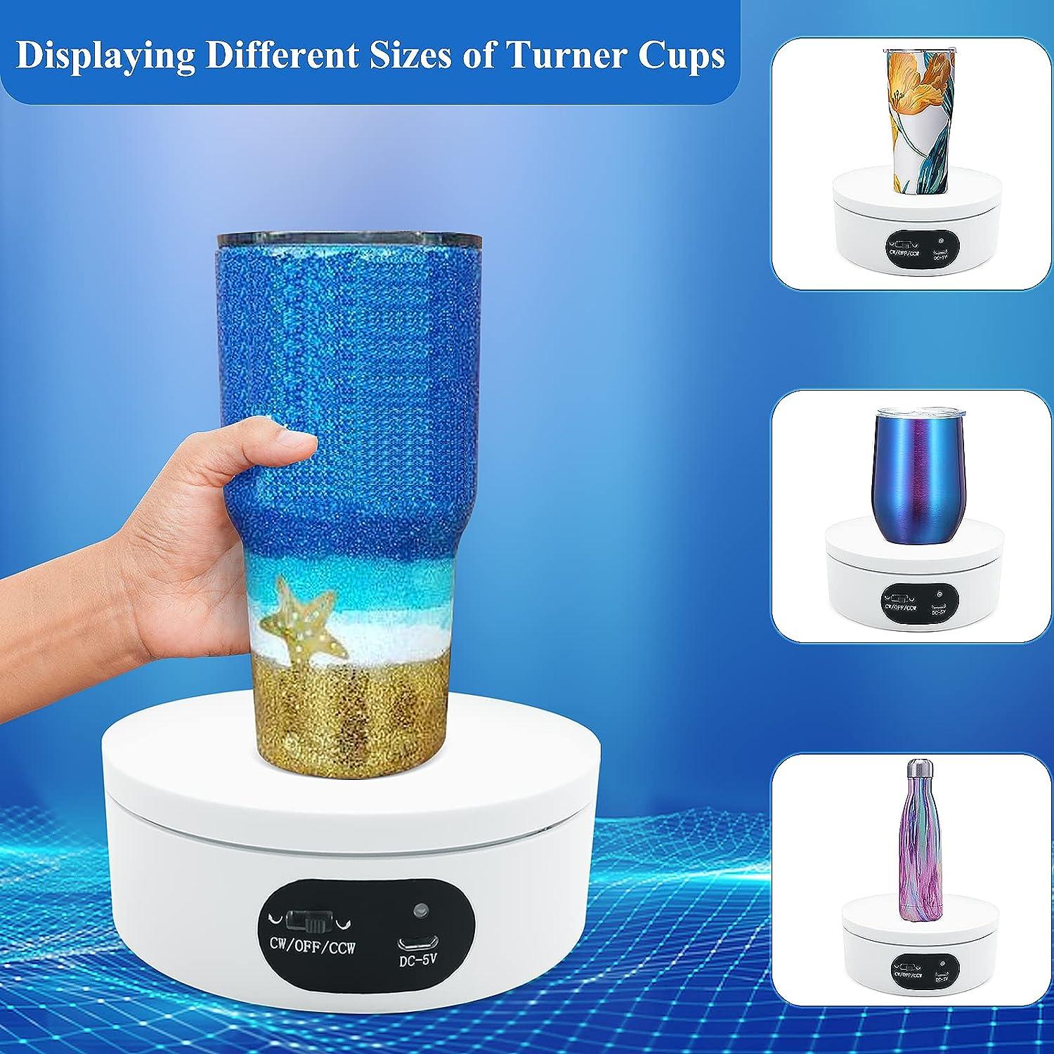 Riomh Turner Cup Display Stand for Epoxy Glitter Tumbler 360 Degree  Automatic Mute Rotating Turntable Bling Bling Tumbler Making Supplies  Spinner 4.7x1.8