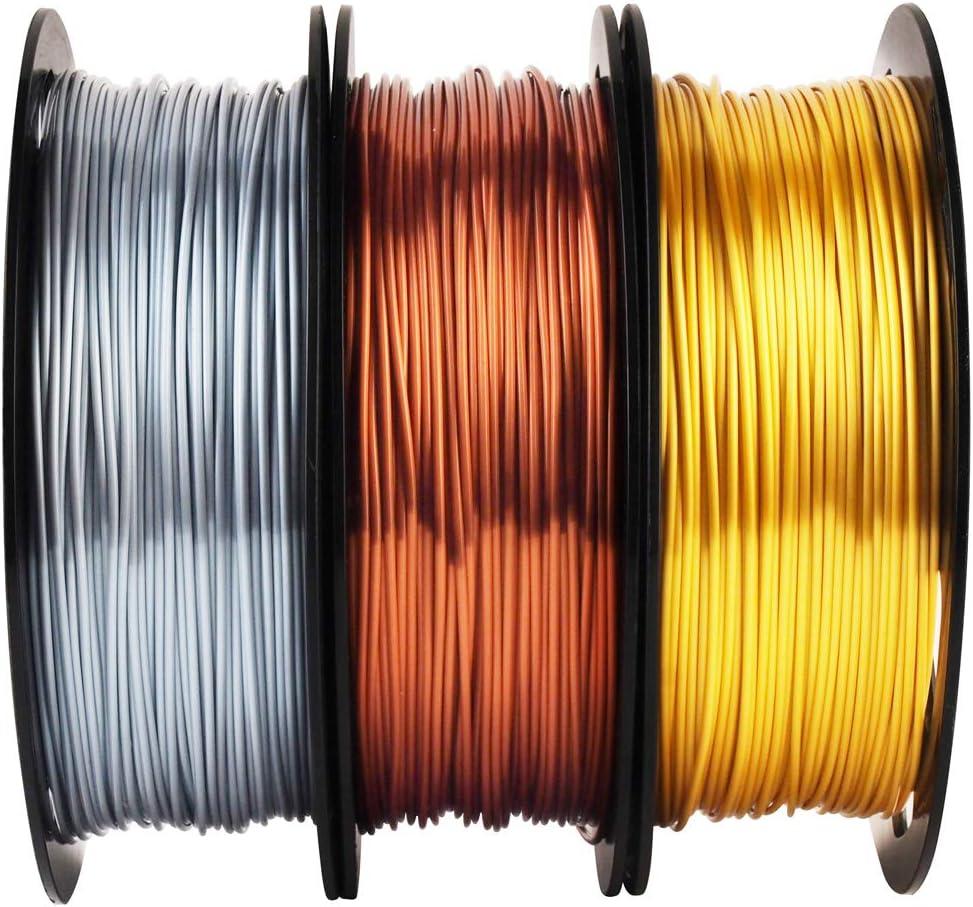 Shiny Silk Gold Silver Copper PLA Filament Bundle 1.75mm 3D Printer Filament  Each Spool 0.5kg 3 Spools Pack with One 3D Printer Remove or Stick Tool  MIKA3D 500g X 3 Silk Silver/Copper/Gold