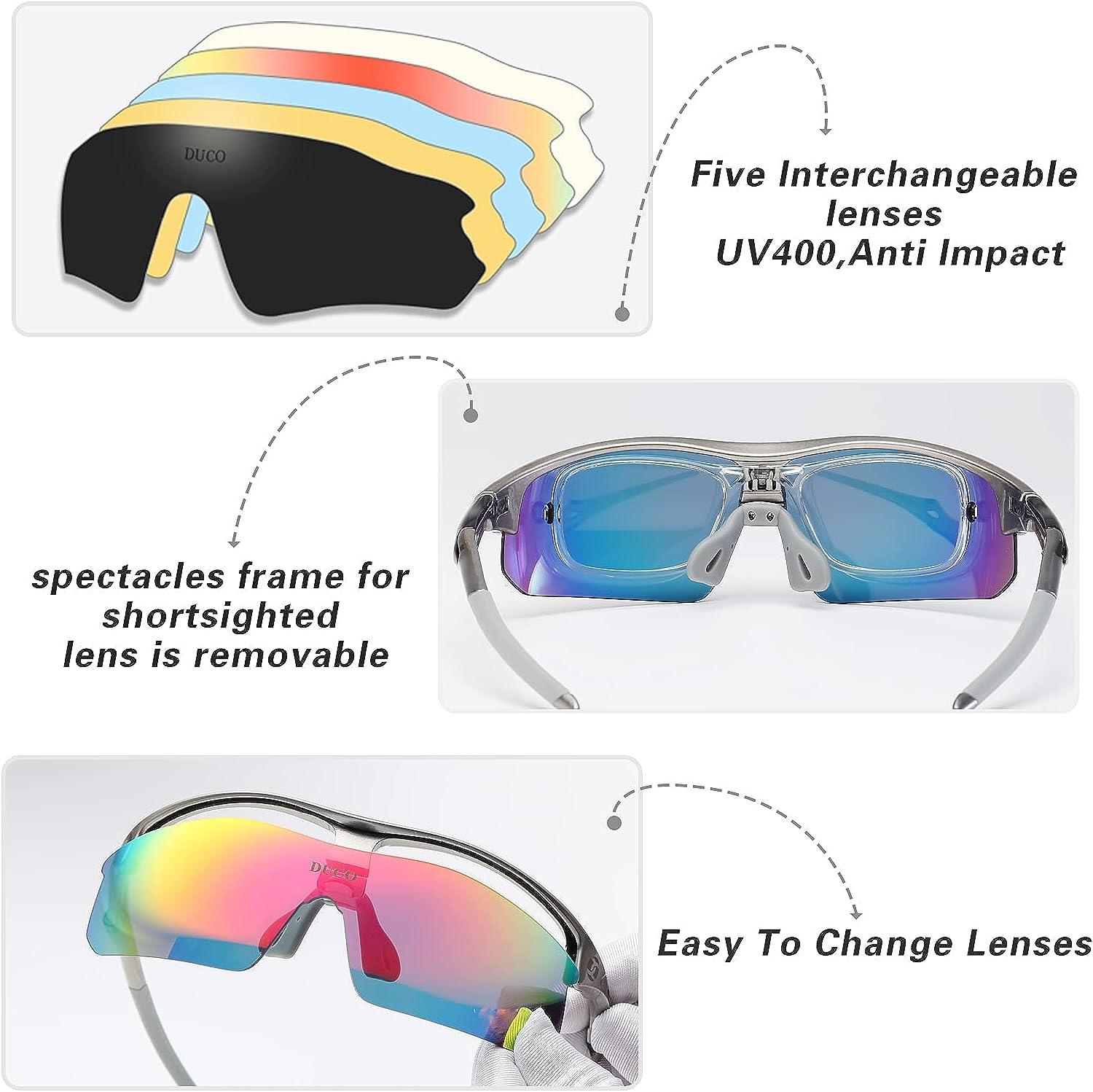 DUCO Polarized Sports Cycling Sunglasses for Men with 5