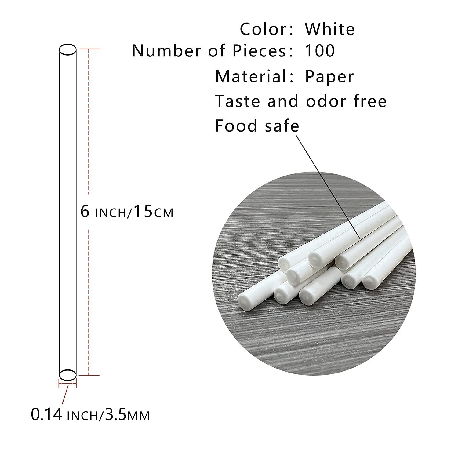 Lollipop Sticks,500 Pieces White Paper Treat Lollipop Sticks Lollipop Treat  Sticks Sucker Stick for Cake Topper,Rainbow Candy, Cake Pops Chocolate (6