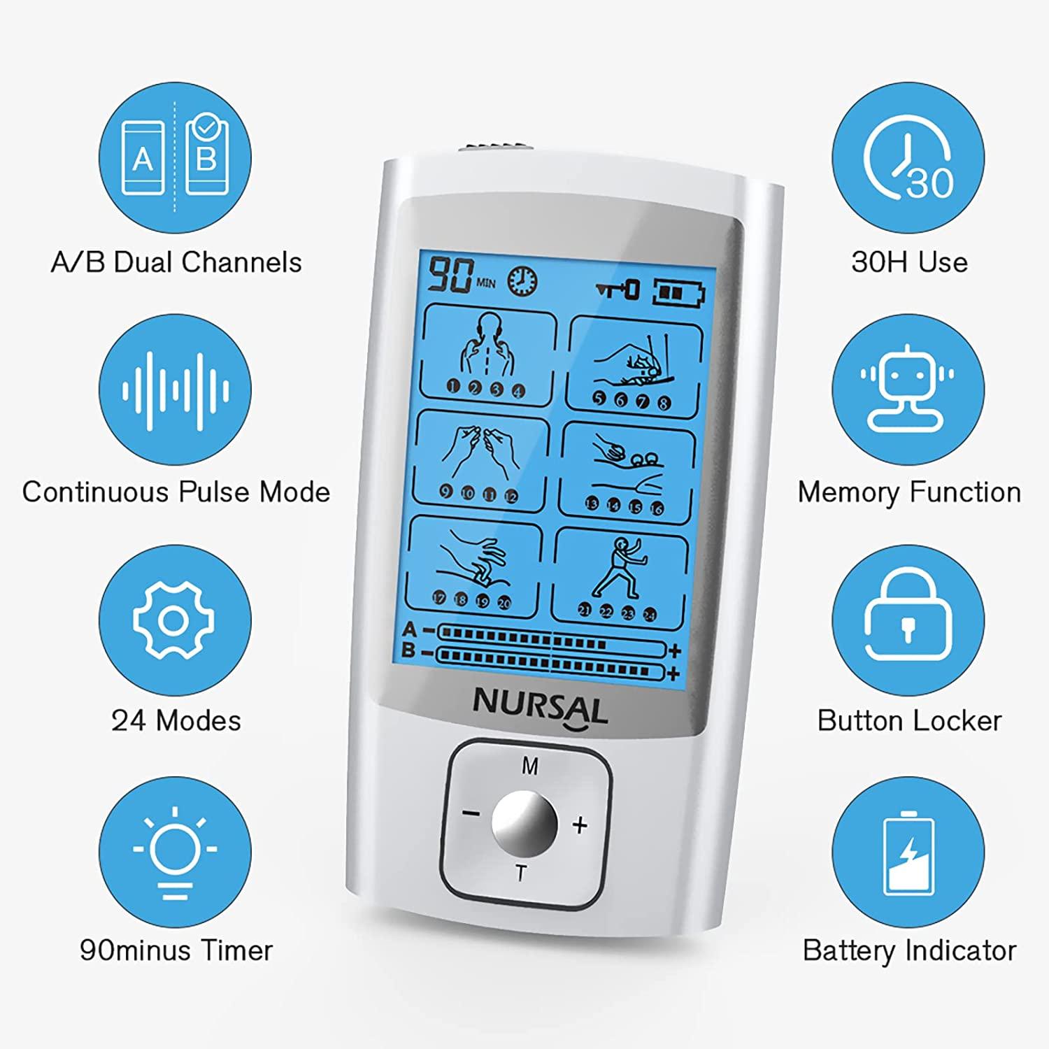 NURSAL TENS Unit Muscle Stimulator Machine for Pain Relief Therapy,  Electric Stim Massager for Back, Neck, Muscle Pain Relief Product ( FSA or  HSA Eligible)