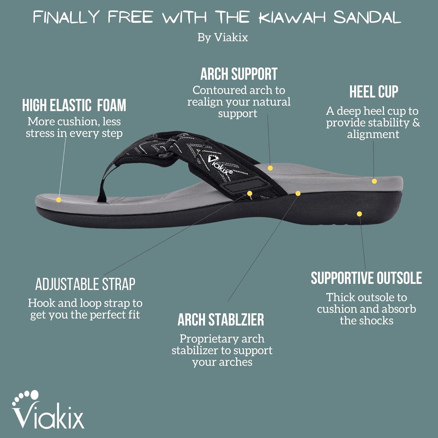  Viakix Orthotic Sandals for Women - Comfortable Arch Support  Sandals for Flat Feet, Plantar Fasciitis, Walking, High Arch Orthopedic  Flip