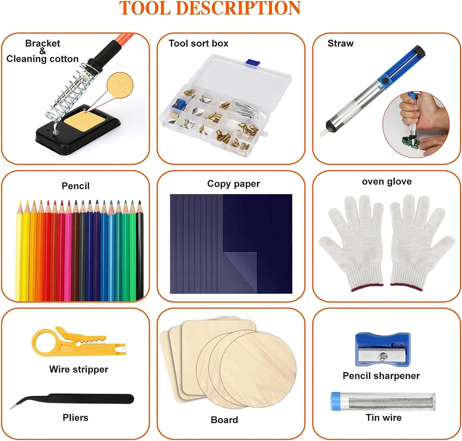 Wood Burning kit,60W 112Pcs Professional WoodBurning Pen Tool, DIY Creative  Tools with Adjust Temp Switch 200450,Wood Burner for  Embossing,Carving,Pyrography,Soldering,Suitable for Beginners,Adults  60W/112PCS