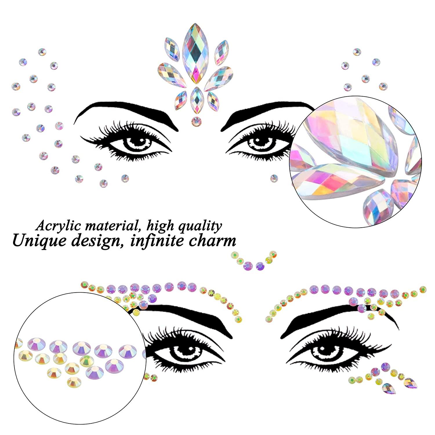 SIQUK 20 Sets Face Jewels Glitter Mermaid Face Jewel Stickers with 20 Boxes  Chunky Face Glitter Crystal Face Gem for Festival Rave Carnival Party
