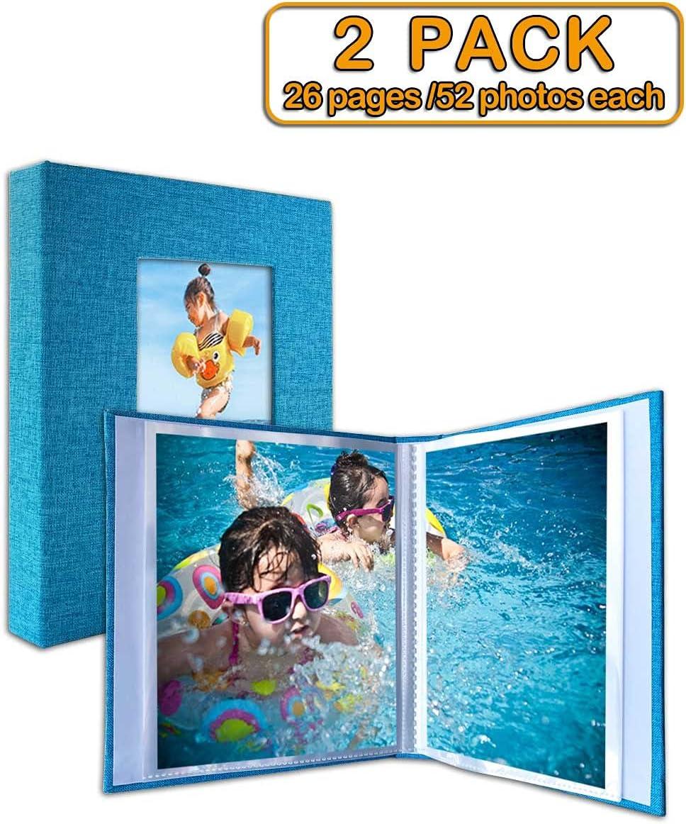  Fabmaker 2 Pack Small Photo Album 4x6, Each Picture Album Holds  24 Horizontal Photos, Linen Cover Picture Photo Book with Front Window,  Mini Brag Books for 4x6 Pictures, Artwork or Postcards