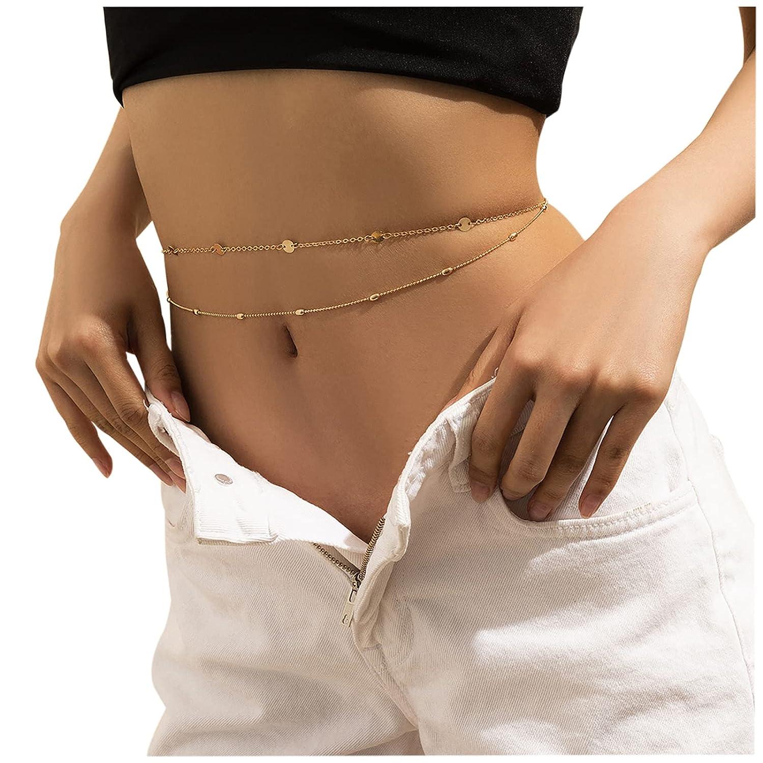 Sexy Vintage Aesthetic Belly Chain Thin Beads Link Body Chain