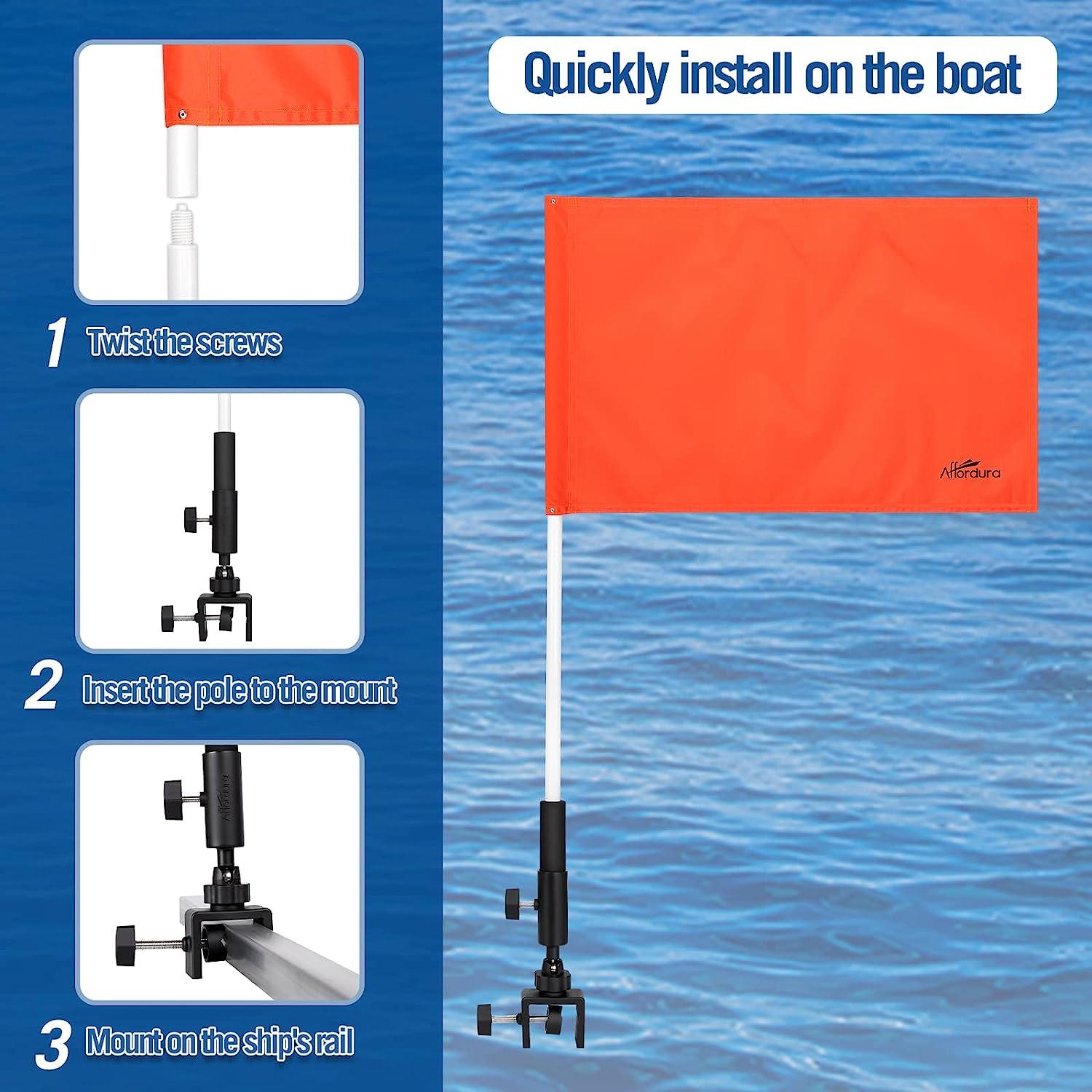 Water Ski Flag Orange Boat Flag with 48'' Telescopic Boat Flag Pole Skier  down F