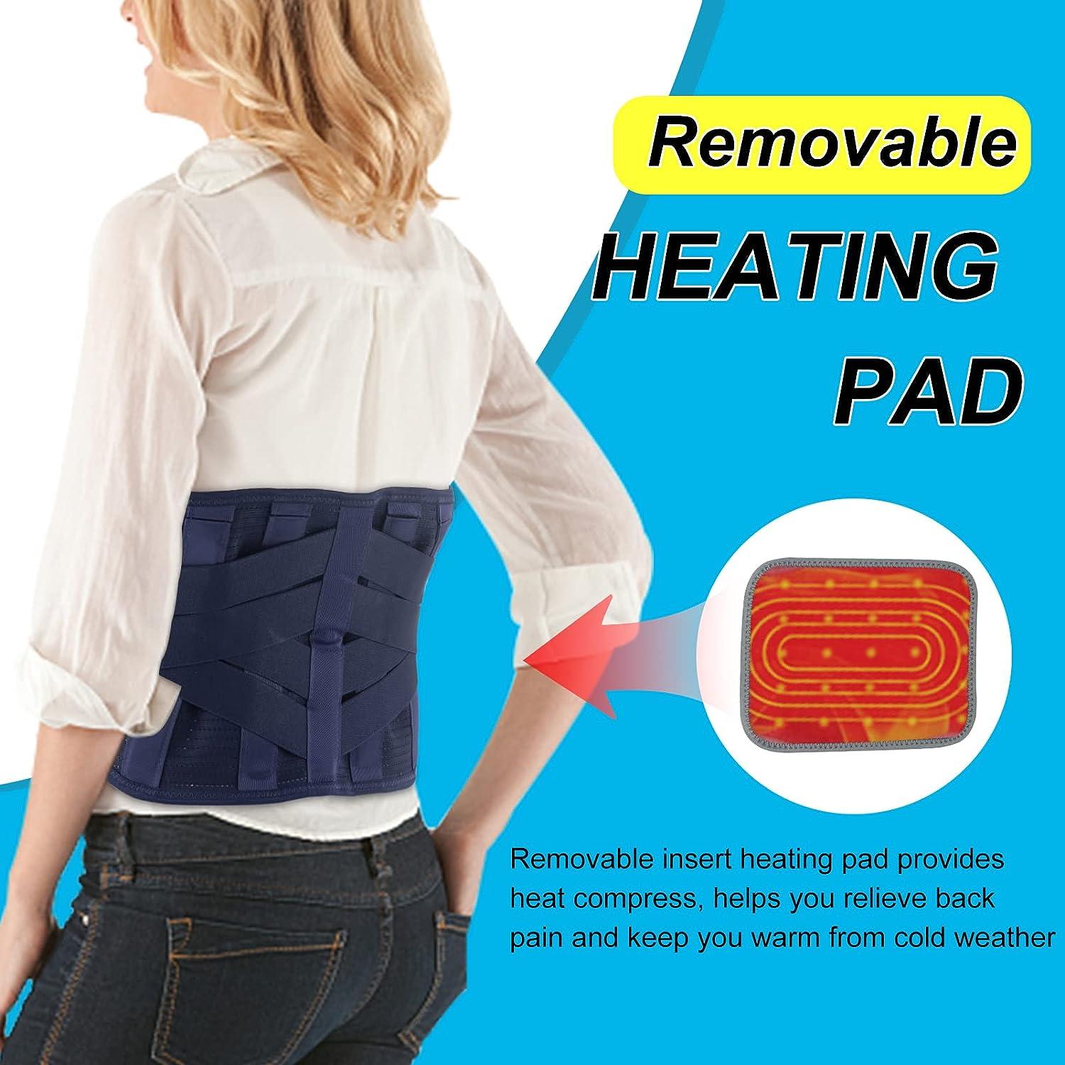 HONGJING Heated Back Brace for Lower Back Pain Relief, Back Belt with  Heating Operated by Rechargeable Battery, Lumbar Support for Sciatica and  Scoliosis(L) Blue Large