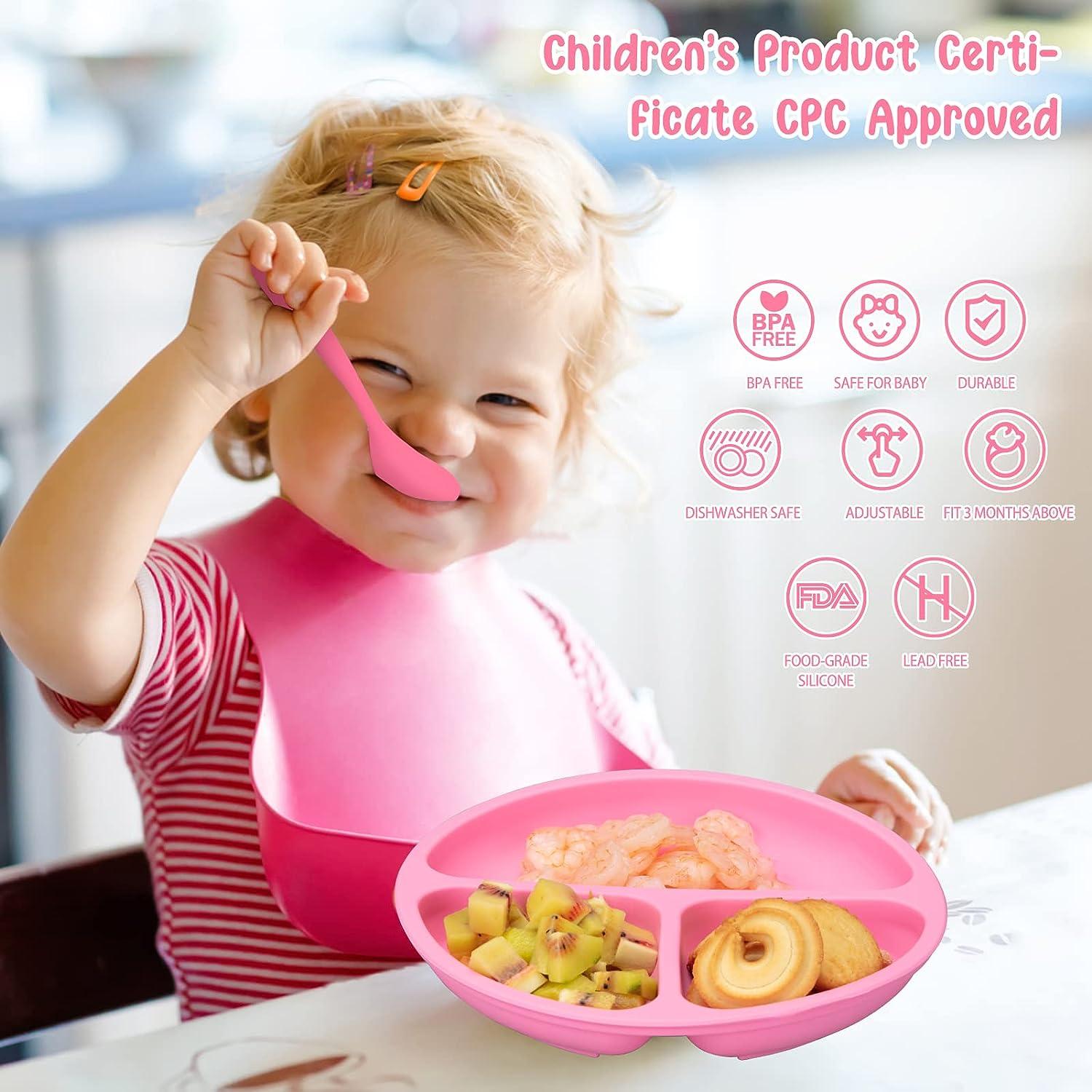 Silicone Suction Plate for Baby - 100% Food Grade Silicone  Divided Plate, Toddler Self Feeding Training Suction Plate Set