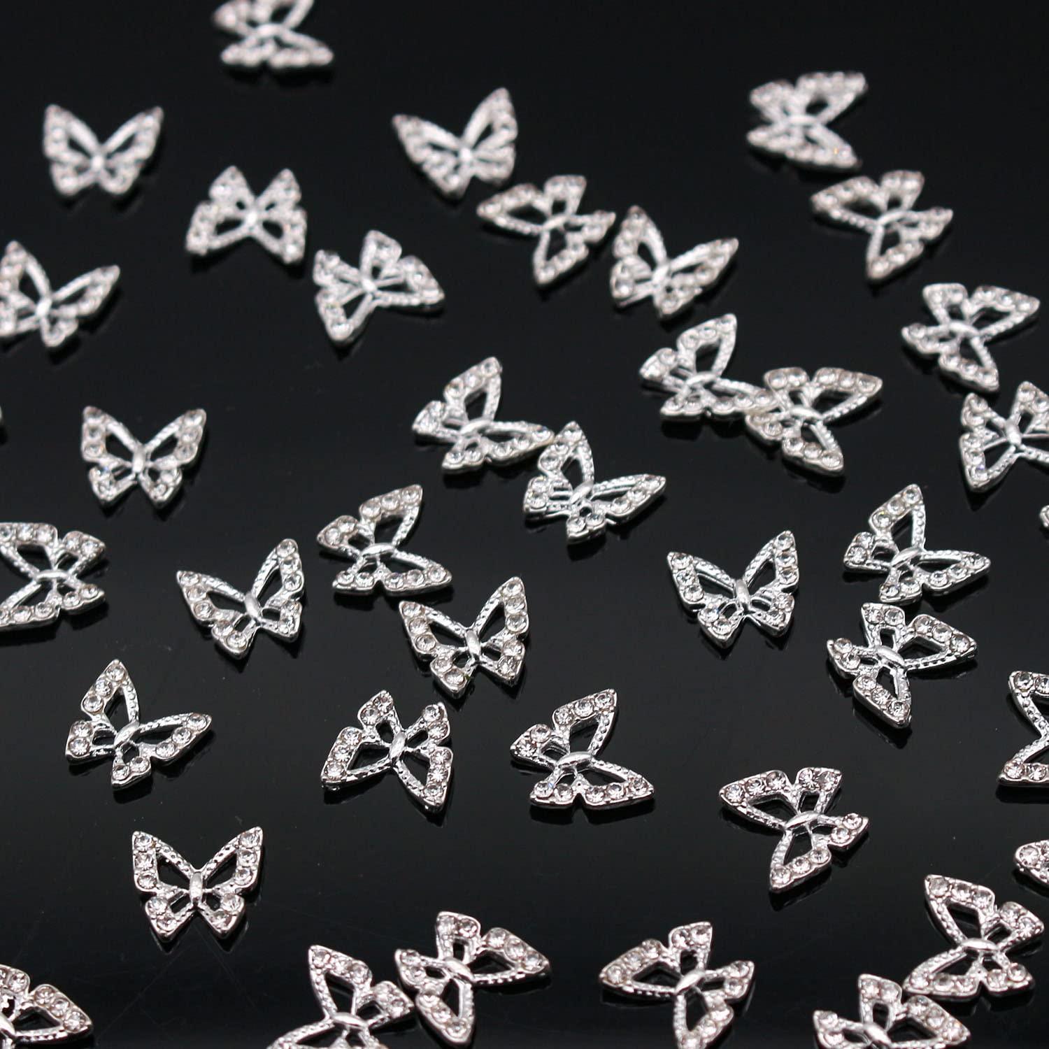 JERCLITY 30 Pieces 3D Gold and Silver Butterfly Nail Charms Inlaid