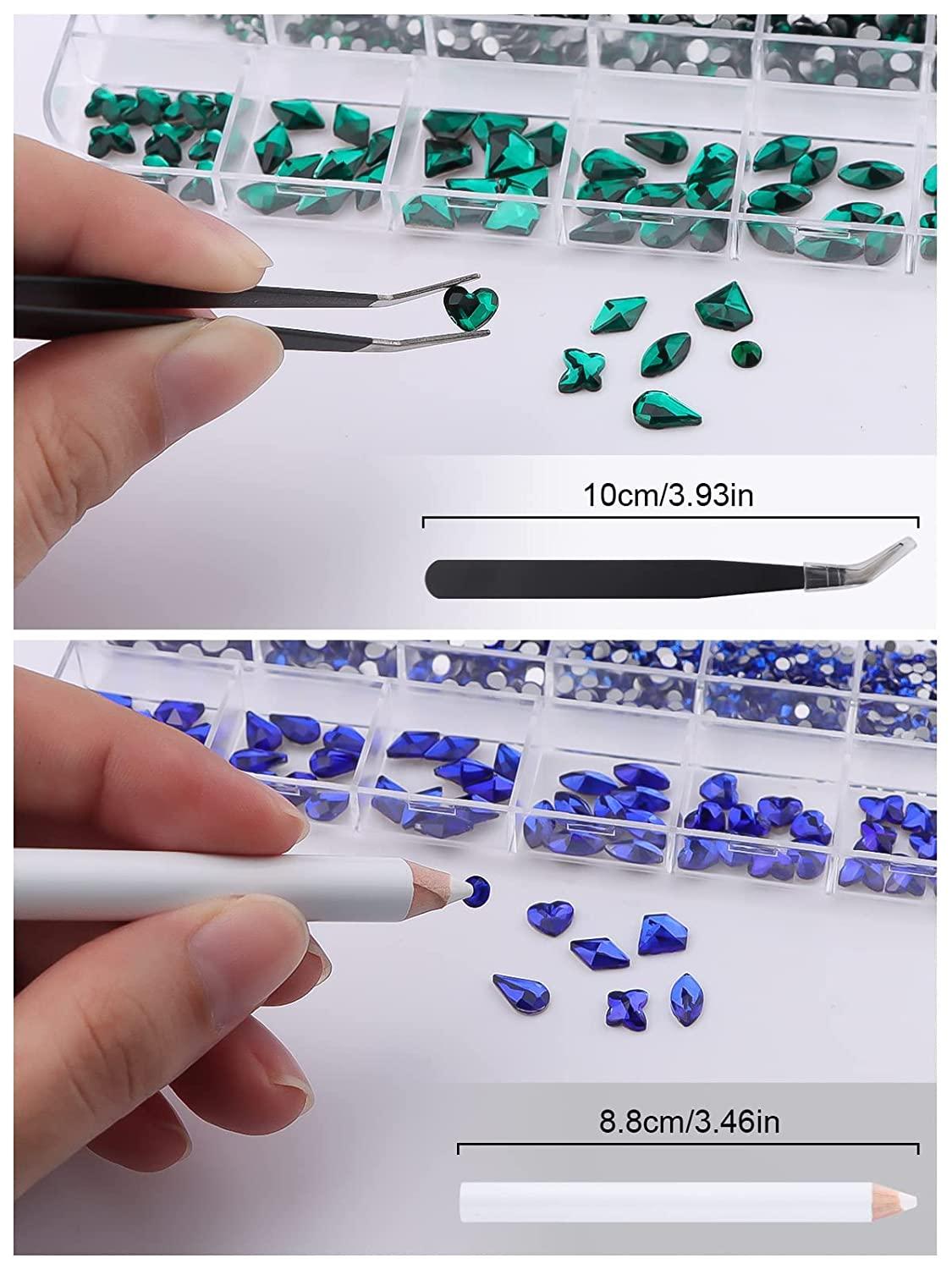 Kalolary Green Nail Rhinestones, Blue Crystal Gems Charm Nail Diamond 3D  Flat Back Multi Shapes Stone