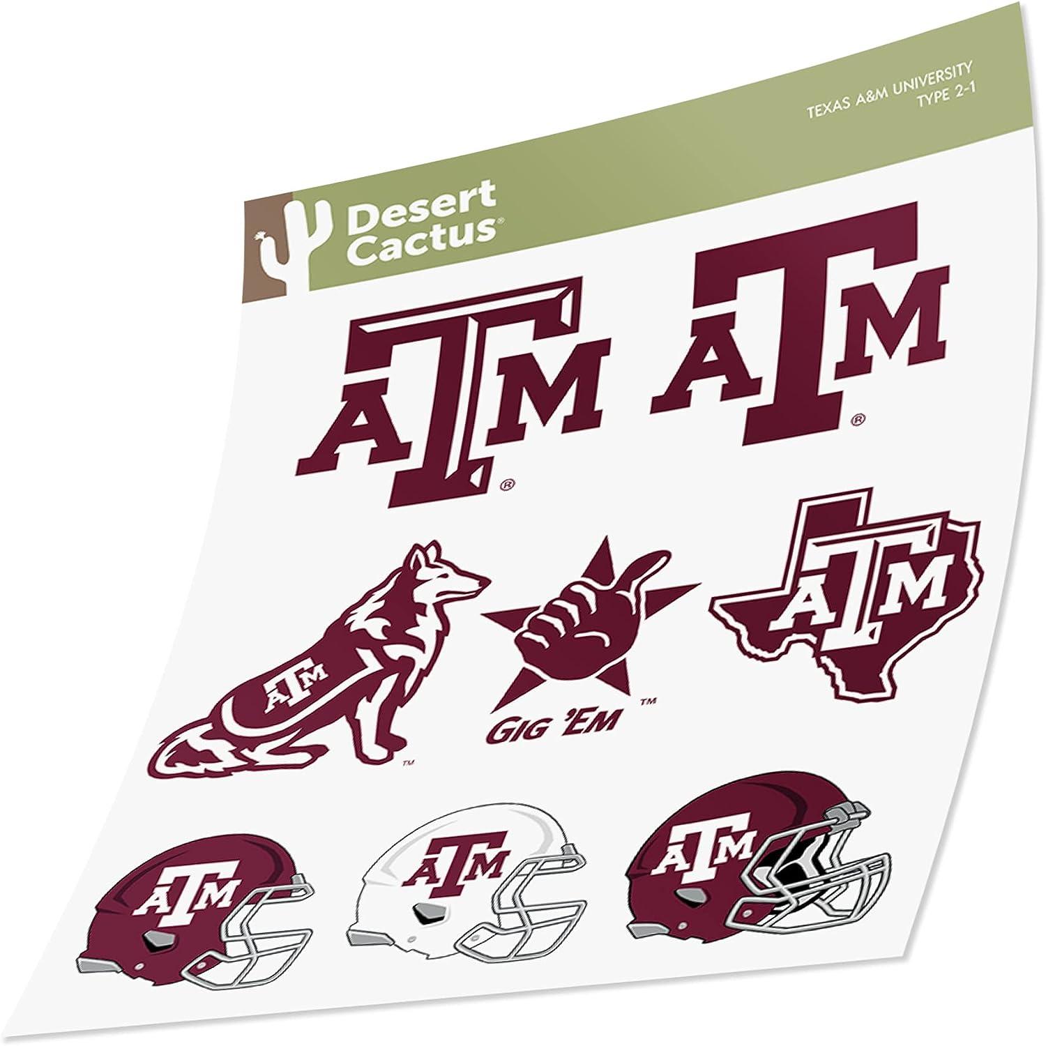 Desert Cactus Texas A&M University Sticker Aggies Tamu Stickers Vinyl Decals Laptop Water Bottle Car Scrapbook T2 (Type 2)