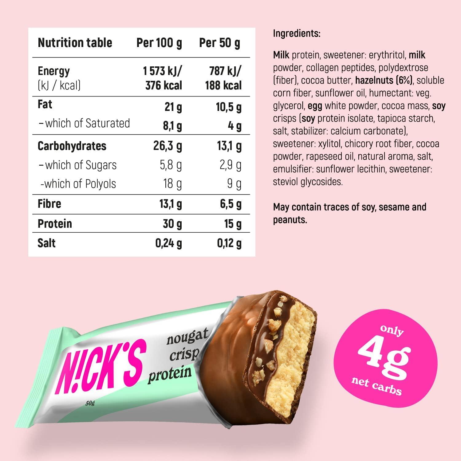 Nicks Keto Protein Bars Nougat, 15g Protein, 188 Calories