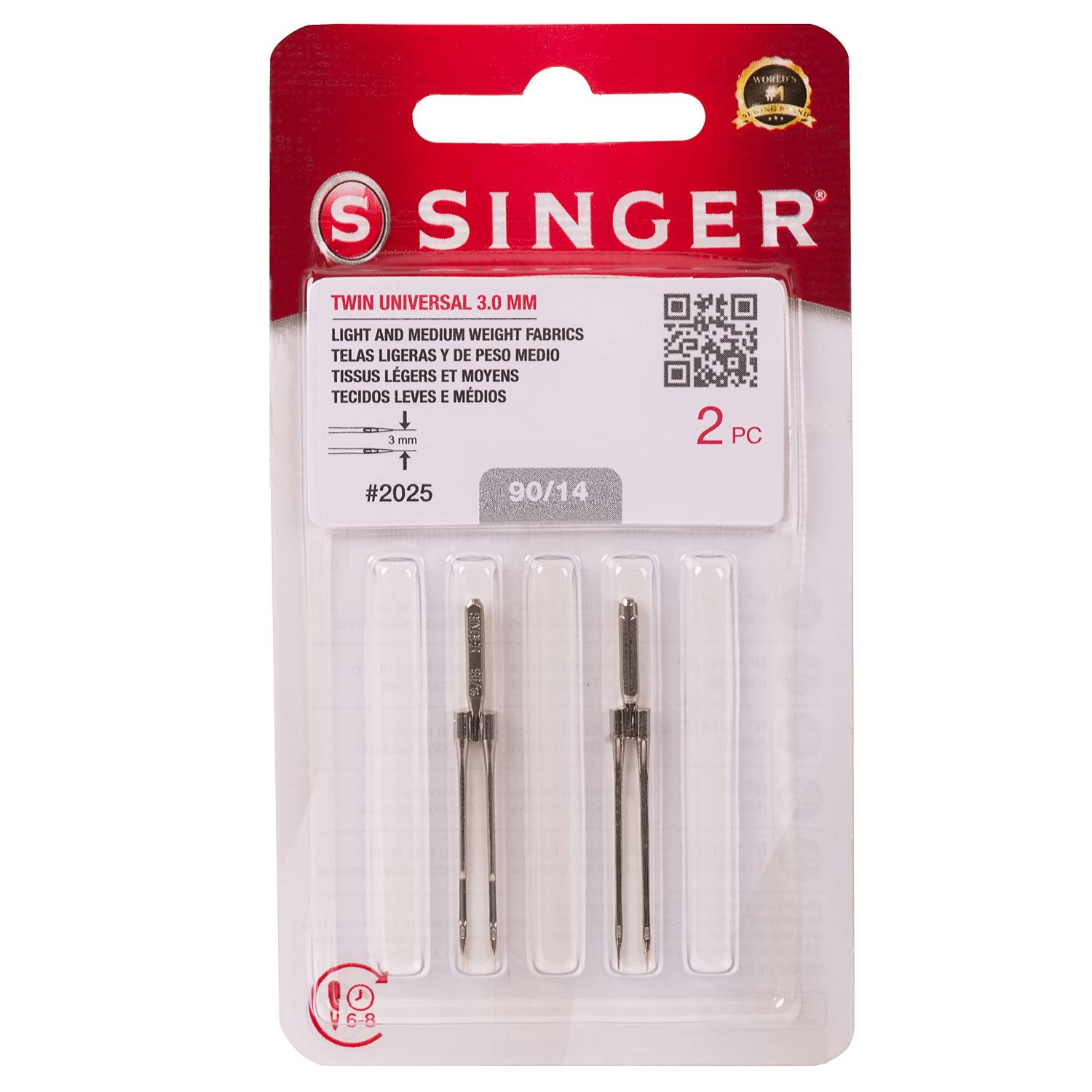 Singer Twin Universal Sewing Machine Needles, Size 90/14 - 2pcs