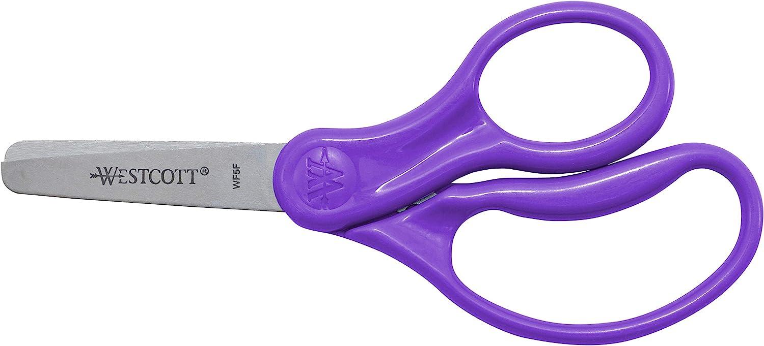 Westcott 16454 Right- and Left-Handed Scissors, Kids' Scissors, Ages 4-8,  5-Inch Blunt Tip, Assorted, 6 Pack