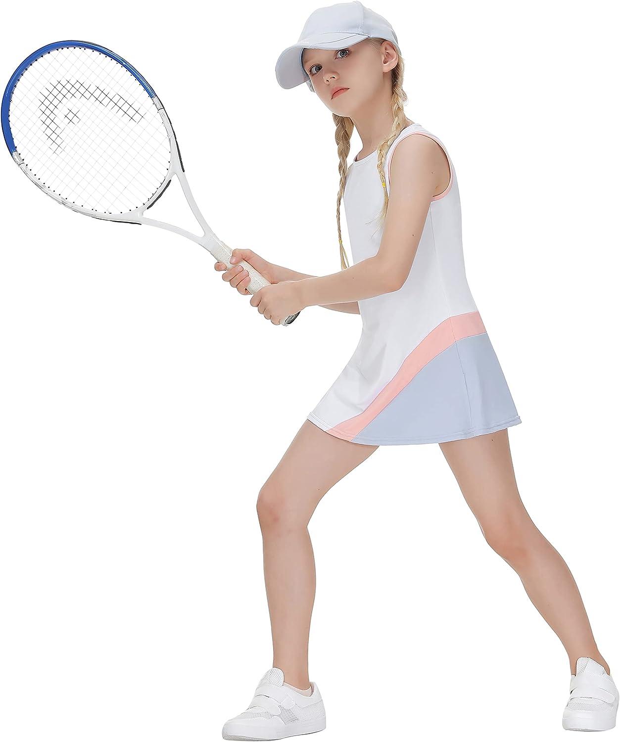 JACK SMITH Youth Girls Tennis Dresses Golf Sleeveless Outfit School Sports  Dress with Shorts Pockets White 6 Years