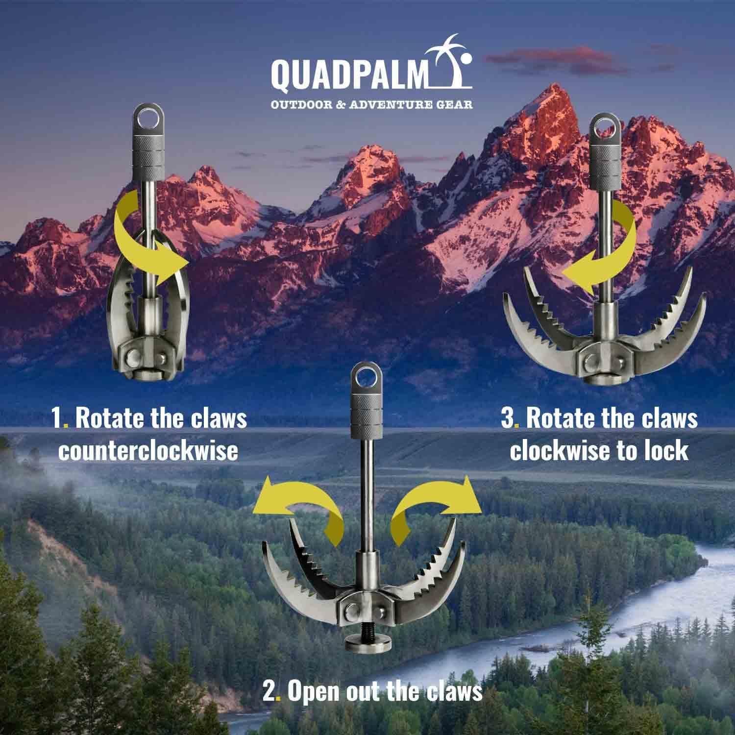 QUADPALM Grappling Hook and Rope 10M (32ft) - Multifunctional