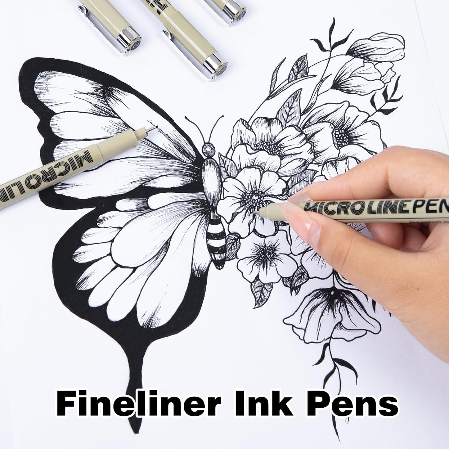 12pcs Micro Pens,Art Pens,Pigment Pen,Fineliner Ink Pens,Technical Drawing  pen,Fine Point,Waterproof,Black,for Art  Watercolor,Sketching,Anime,Scrapbooking,Manga