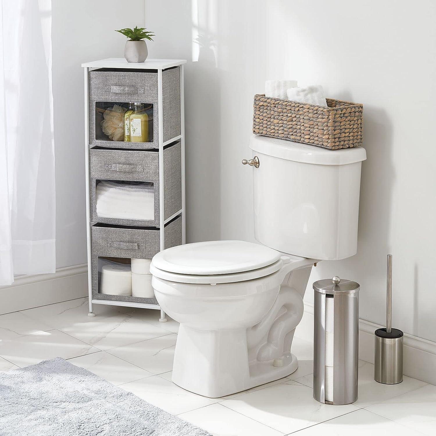 Freestanding Slim Storage Cabinet Bathroom Narrow with Toilet Paper Holder  & Trash Can