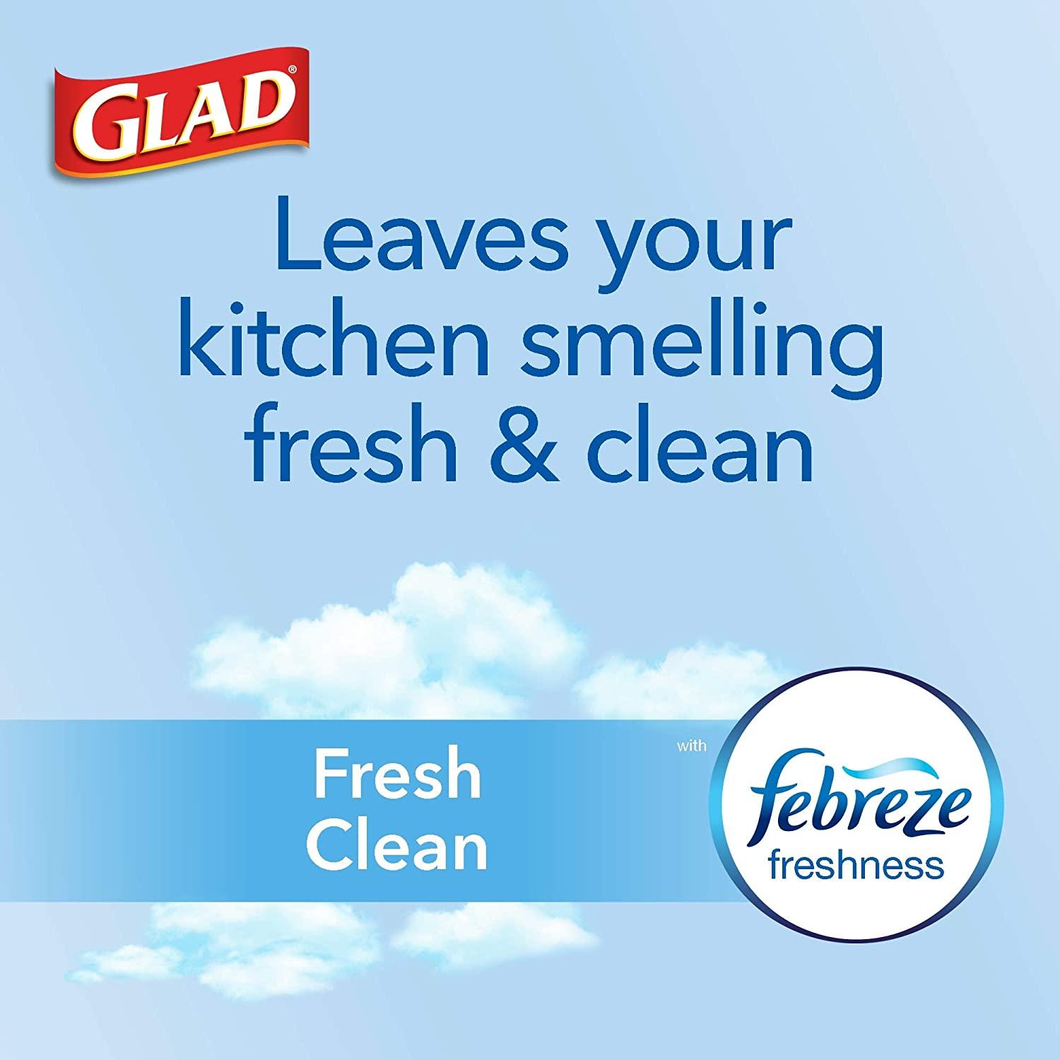 Glad ForceFlex Tall Kitchen Drawstring Trash Bags 13 Gallon Trash Bag, Fresh Clean Scent with Febreze Freshness 100 Count