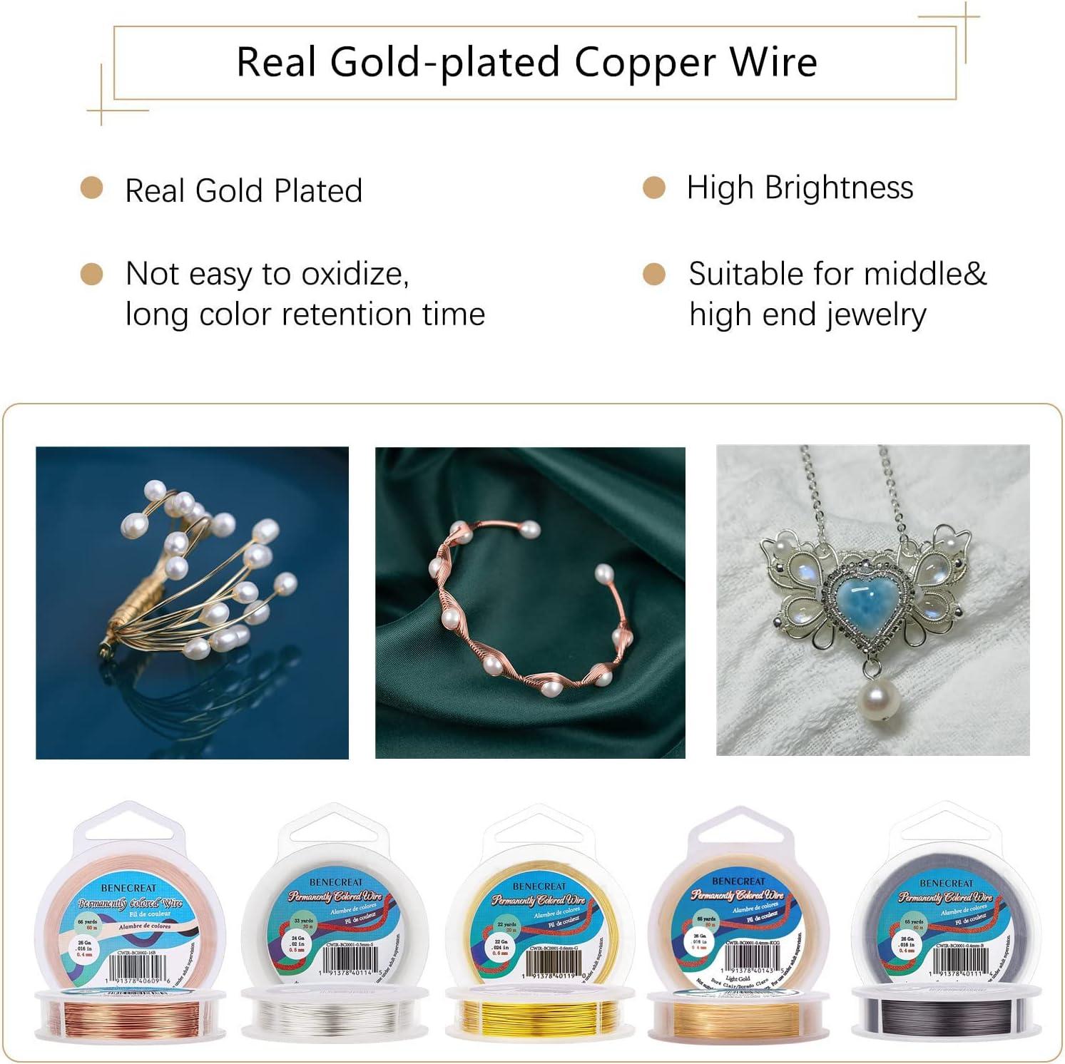 BENECREAT 24 Gauge Craft Jewelry Wire Gold Wire Copper Wire Tarnish  Resistant for Beading Jewelry Making