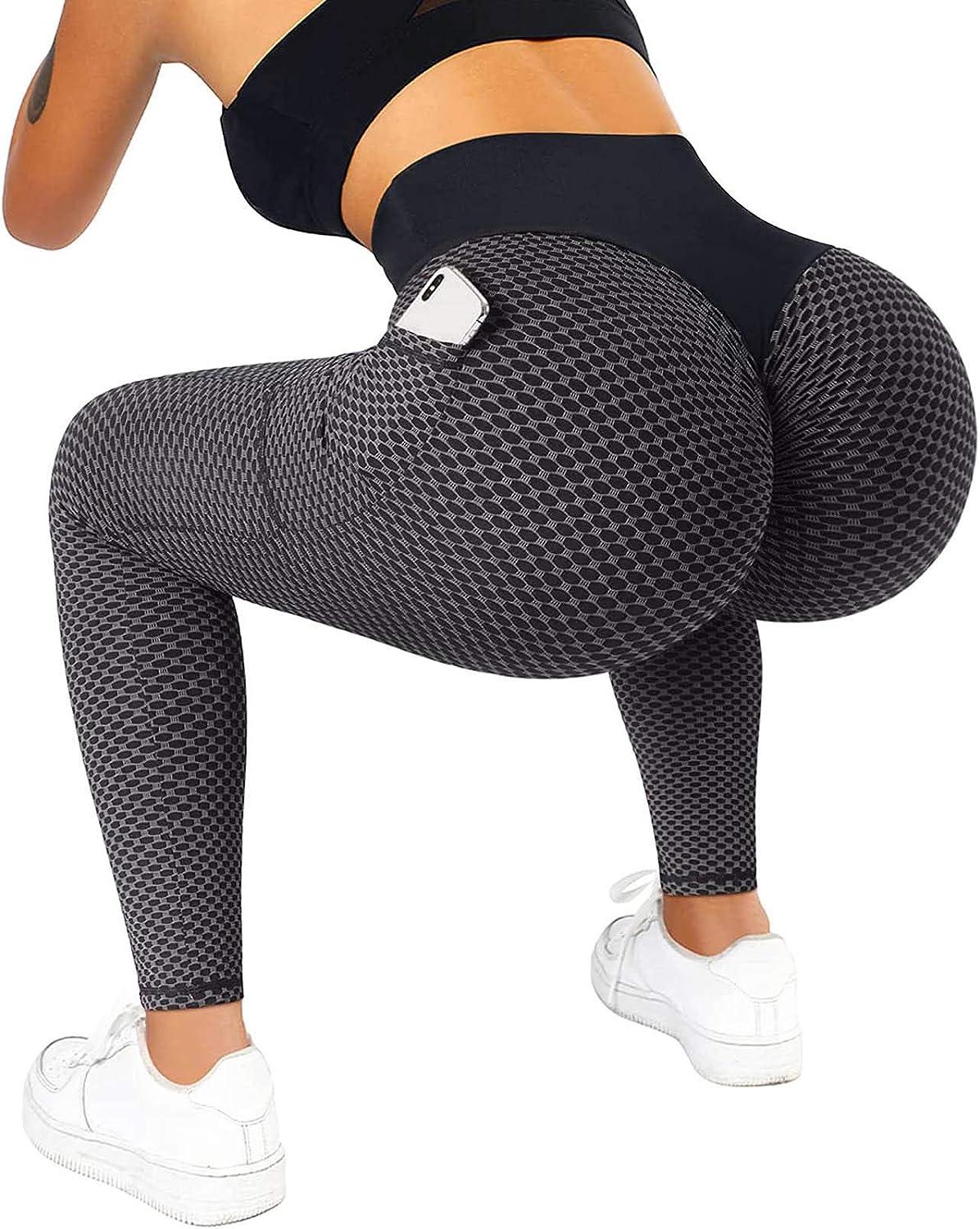 Womens Leggings Solid Basic Ruched Butt Back Pocket Sport Pants