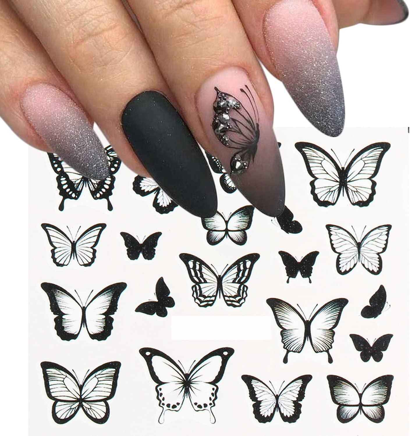 Butterfly Nail Stickers for Nail Art,4 Sheets Water Transfer Nail ...