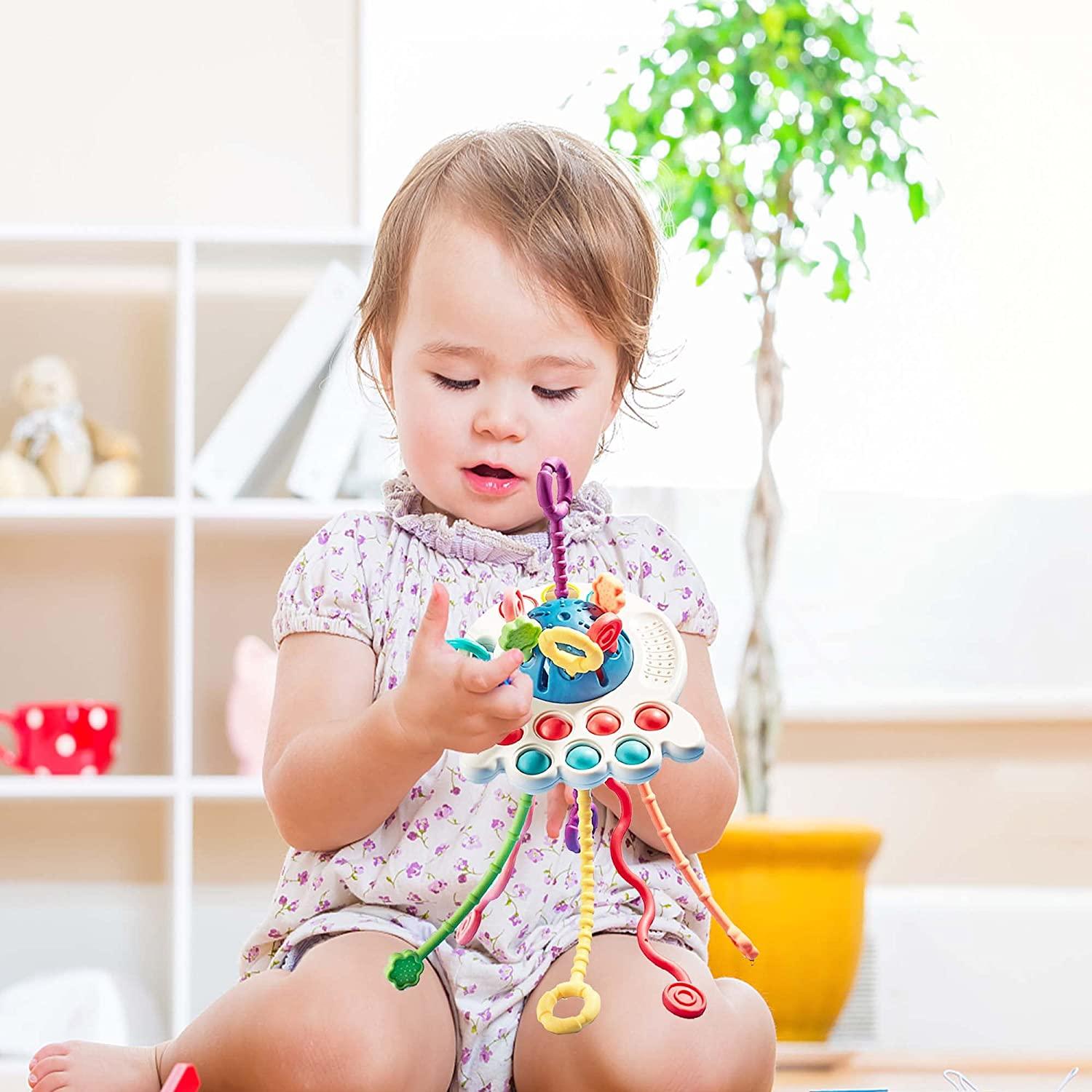 Silicone Pull String Interactive Toy, New 4-in-1 Silicone Pull