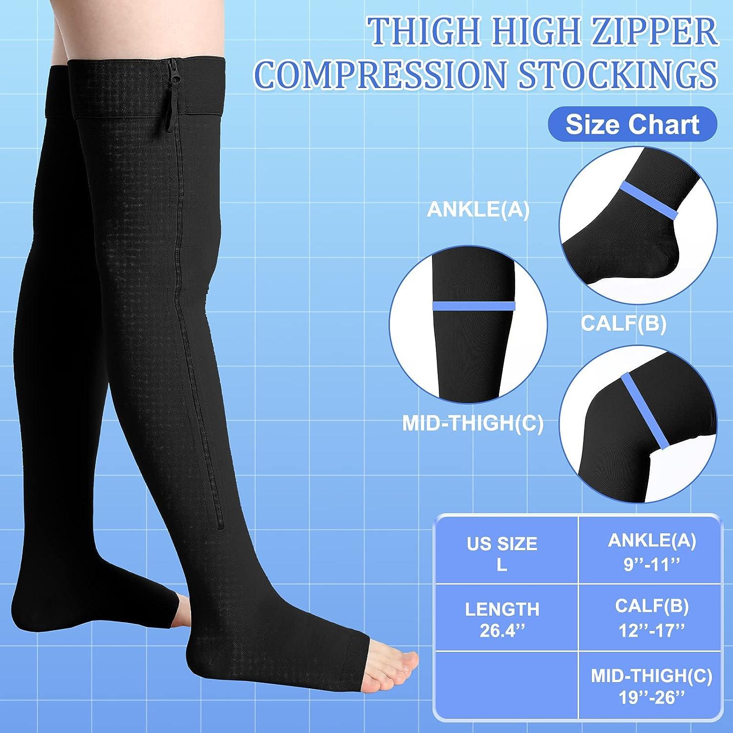 Zipper compression socks for women toeless skin color knee h