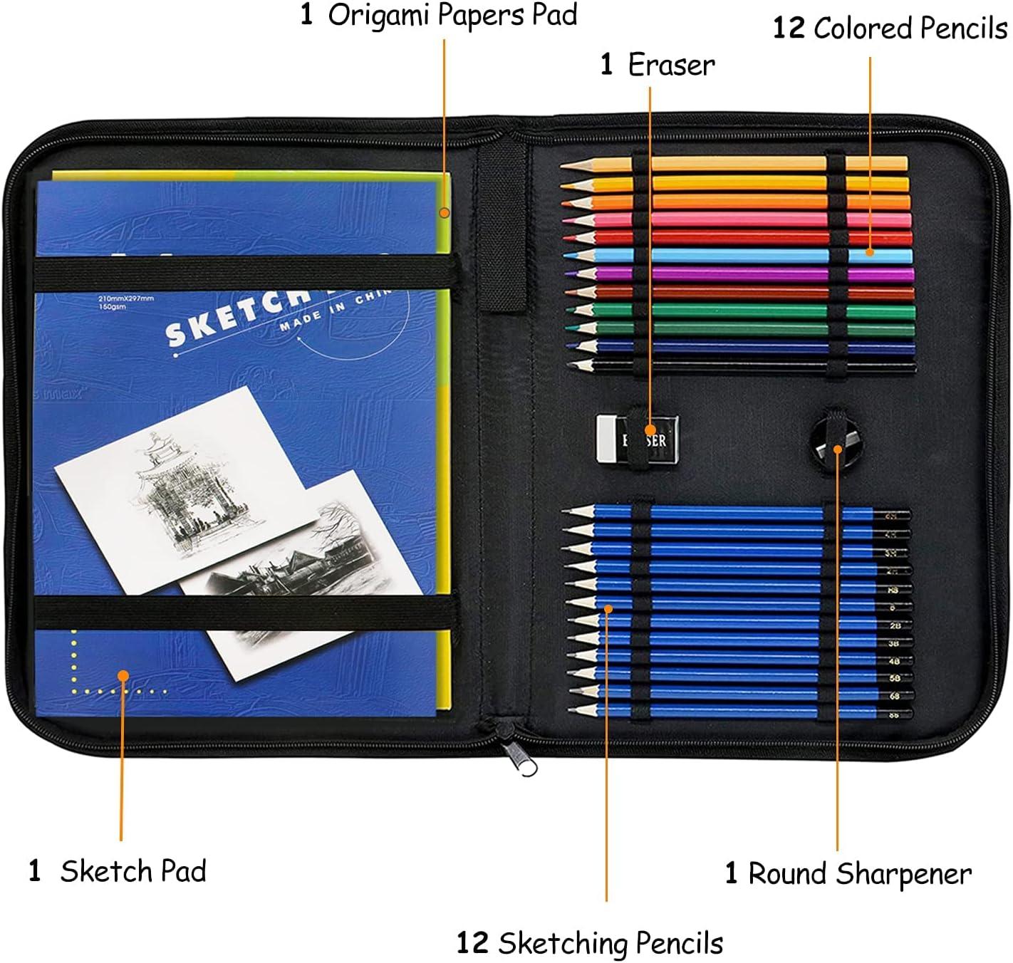 LUCYCAZ Drawing Pencil Kit, Sketchbook with Charcoal Pencils and Sketch  Pads Set, Art Supplies with Drawing Pad in Carrying Case, Travel Sketch Kit  for Kids Beg…