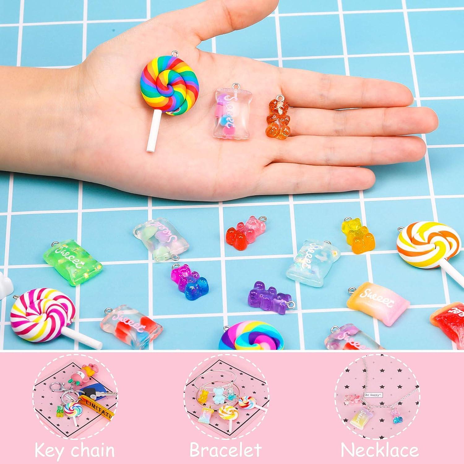 Hicarer Colorful Candy Pendant Charm for Jewelry Making Cute Gummy Bear  Lollipops Polymer Clay Resin Charms for DIY Keychain Necklace Bracelet  Earring Craft, 70 Pieces