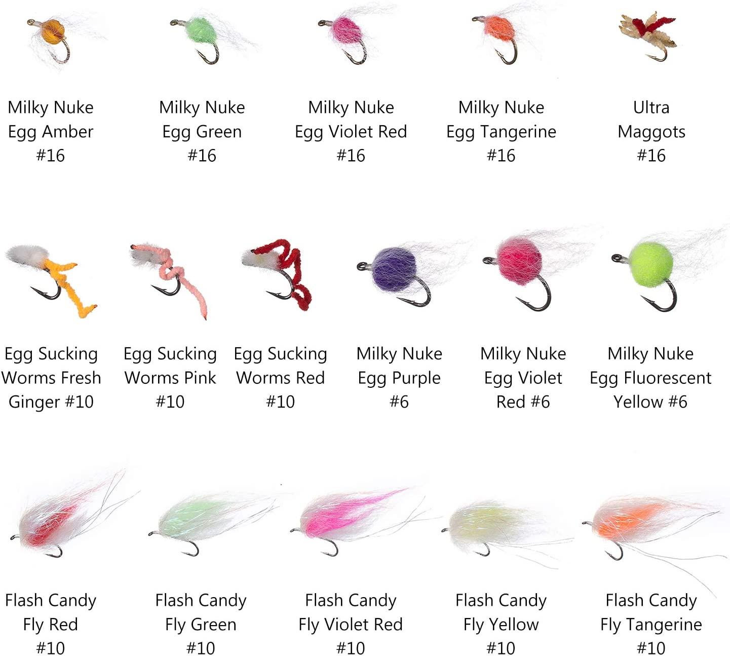 BASSDASH Trout Steelhead Salmon Fishing Flies Barbed Barbless Fly Hooks  Include Dry Wet Flies Nymphs Streamers Eggs, Fly Lure Kit with Fly Box  57pcs barbed steelhead/salmon/trout flies