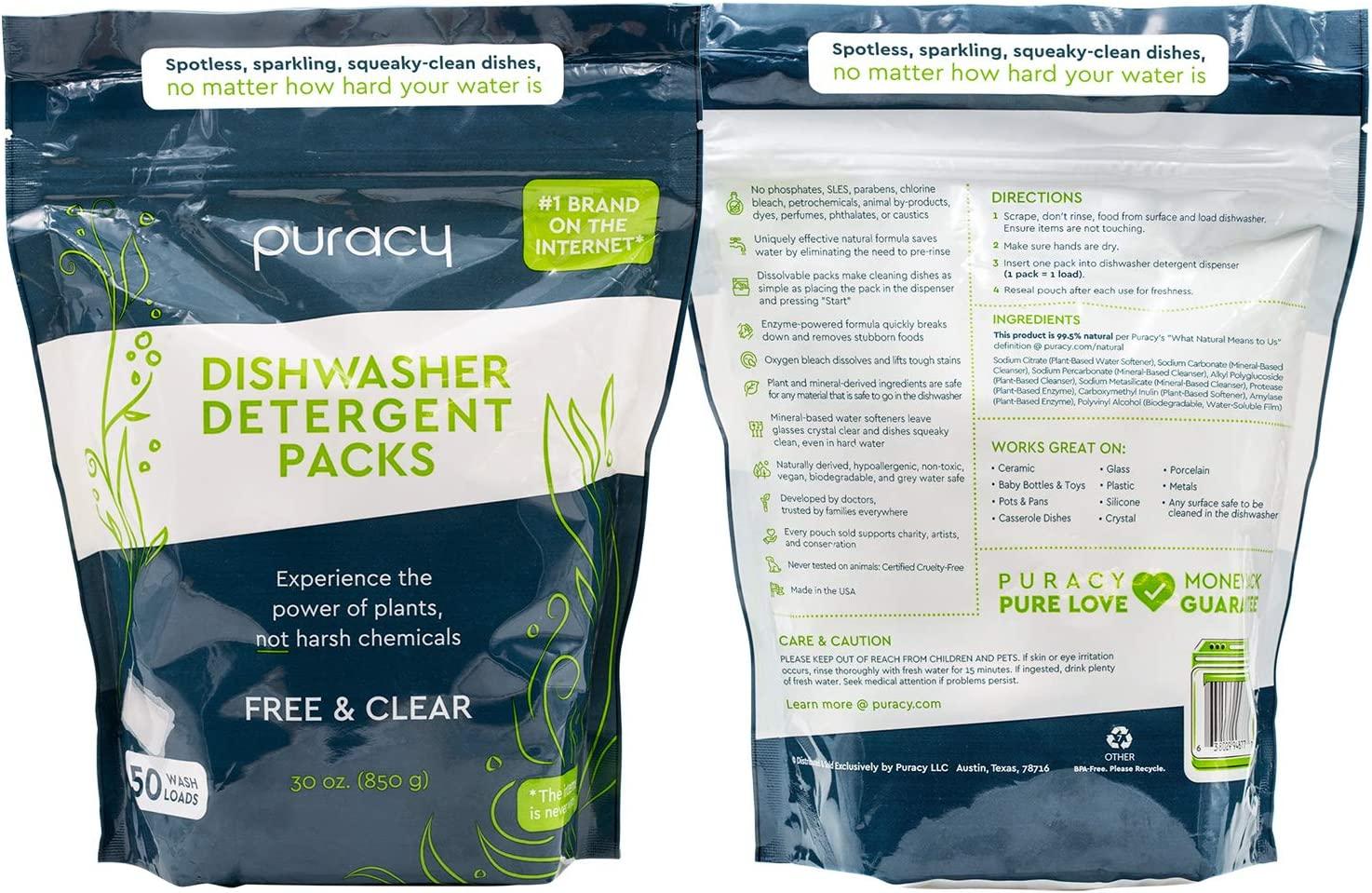Puracy Dishwasher Pods Detergent 50 Count (2 Pack), Natural Dishwasher  Detergent, Free & Clear Dish Tabs, Tiktok Trend Items, Enzyme-Powered, Spot  & Residue-Free, Must Haves from Tiktok Made Me Buy It 