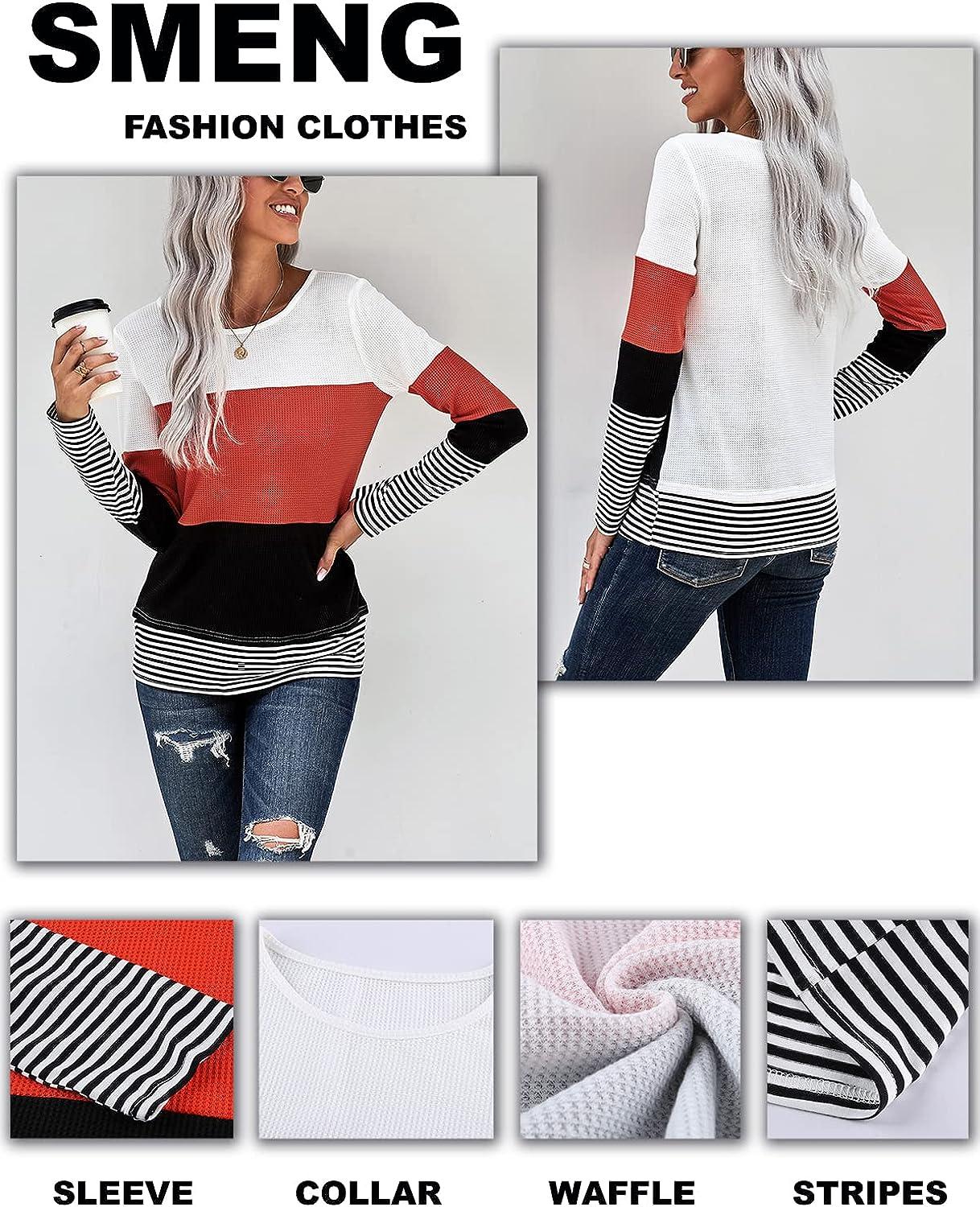 Womens Striped Long Sleeve T Shirts Color Block Comfy Casual