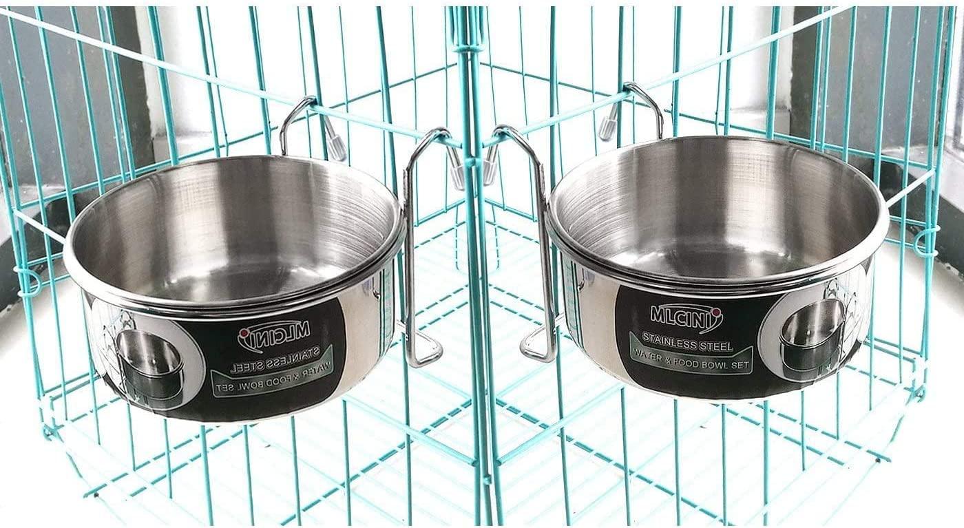 Set of 2 Stainless-Steel Dog Bowls - Cage, Kennel, and Crate