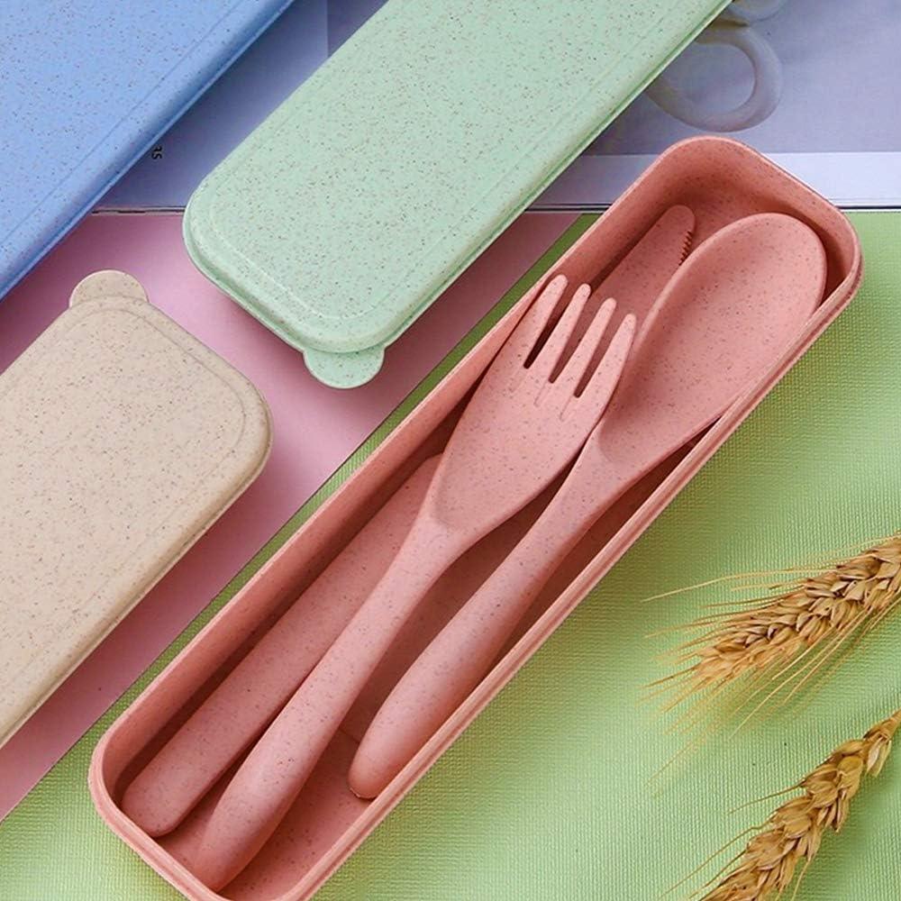 DISSKNIC Reusable Travel Utensils with Case, 4 Sets Wheat Straw Portable  Cutlery Set Chopsticks Knives Fork and Spoon for Lunch Box Accessories