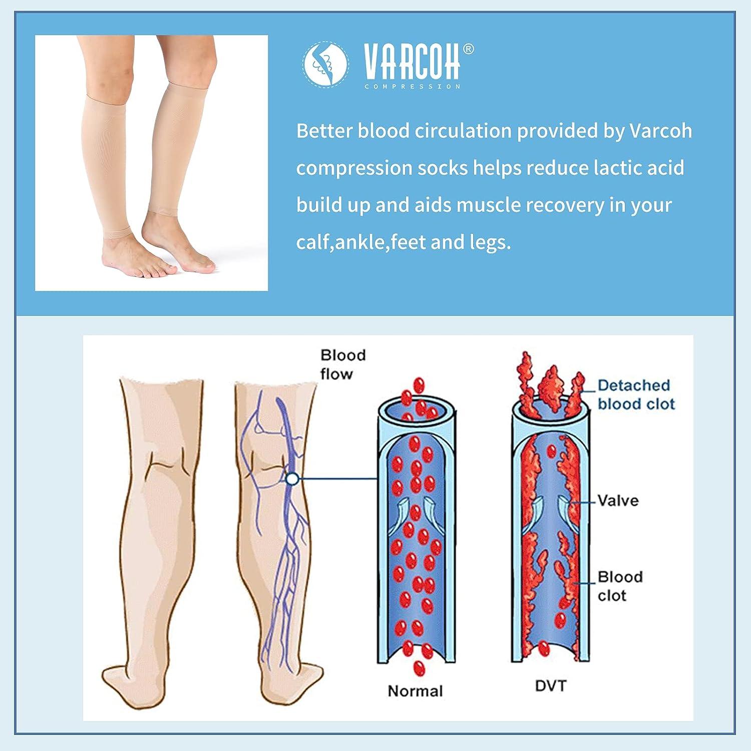 VARCOH Compression Socks For Women & Men,(2 Pairs)Calf Compression Sleeves  20-30mm Hg Firm Support Graduated Varicose Veins Hosiery,Indicated for  swelling, pregnancy, recovery, exercise, cycling Large Beige
