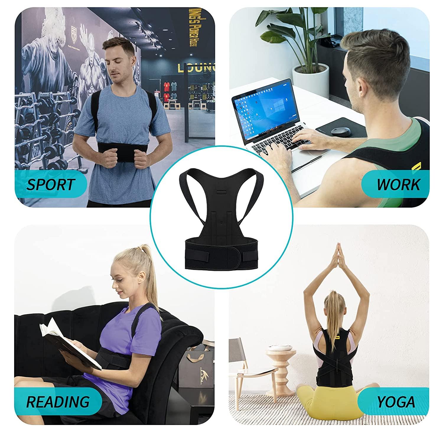Posture Corrector for Women and Men, Huninpr Adjustable Upper Back Brace,  Breathable Back Support straightener, Providing Pain Relief from Lumbar,  Neck, Shoulder, and Clavicle, Back. (Medium)
