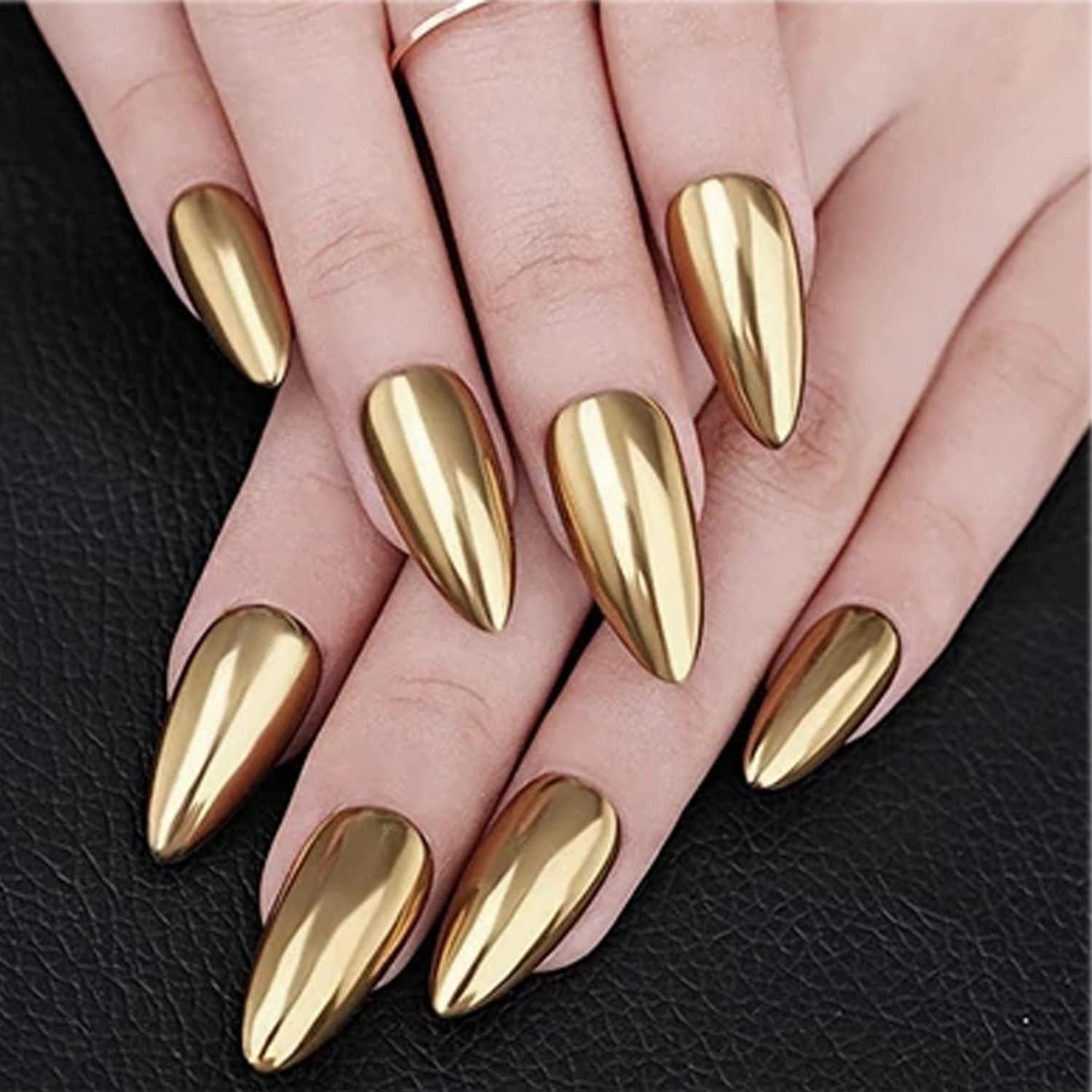 Holographic Mirror Nail Powders Chrome Gold Effect Pure Metallic Dust  Sequins UV Gel Nail Chrome Pigment for Nail Art Decoration Gold color