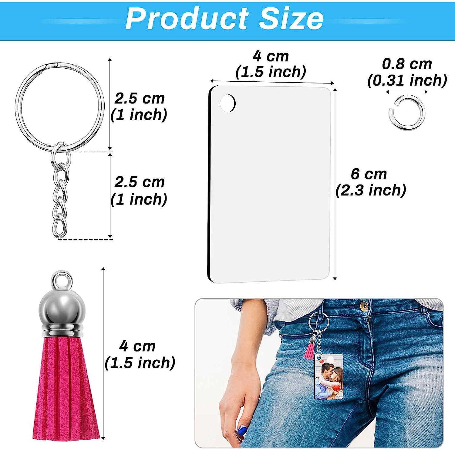 120PCS Sublimation Keychain Rectangle DIY Blanks Set With Tassel Key Chain  Metal Key Rings For Homemade Crafts Accessories