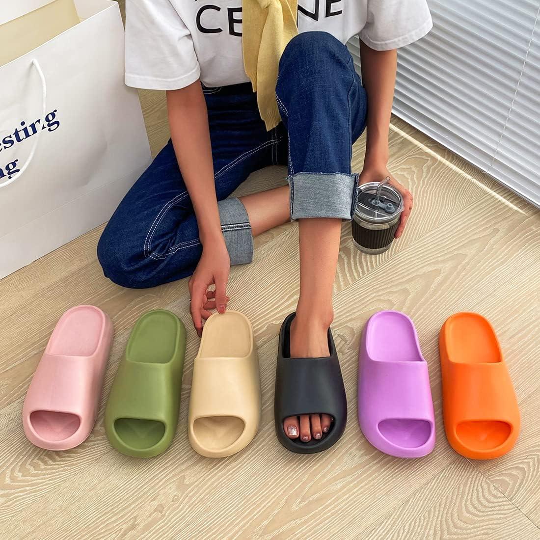 Thick Cushioned Platform Comfy Slippers for Women and Men Summer Beach  ?Indoor Outdoor Rubber Open Toe Slides (Yellow, Women 8/Men 6)