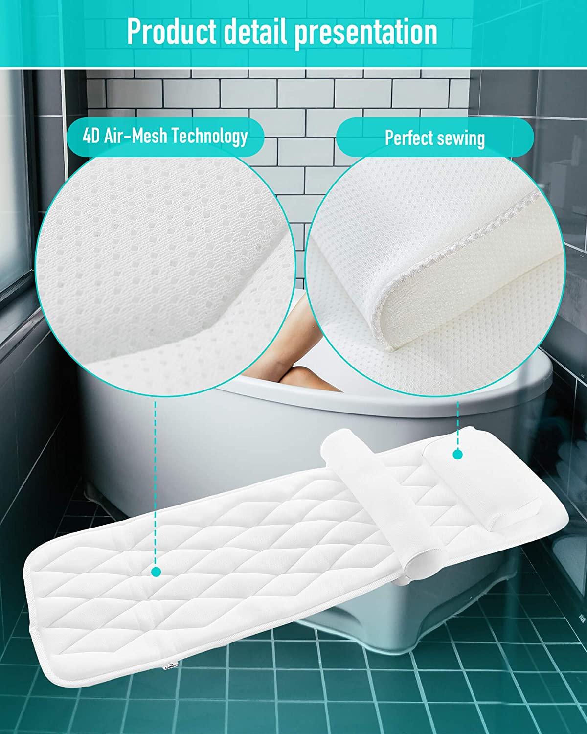 Bath Pillow Spa Bathtub Cushion Head,Neck,Shoulder and Back Support Rest  with 4 Non-Slip Strong Suction Cups 
