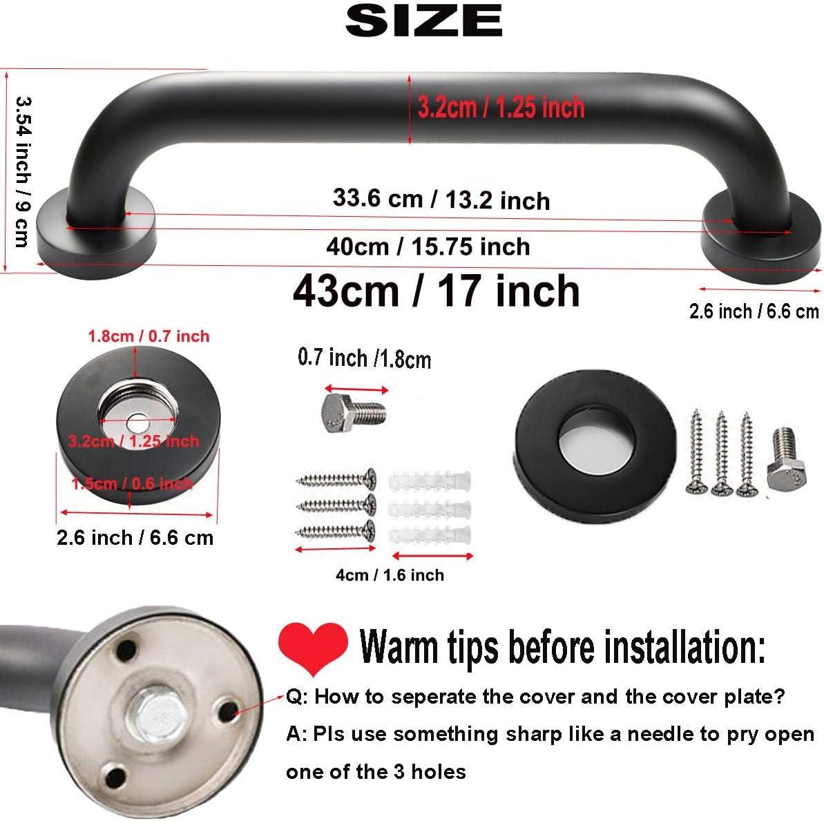 ZUEXT 2 Pack 12 Inch Black Shower Grab Bar w/ Anti Slip Rubber Grip ,  Stainless Steel